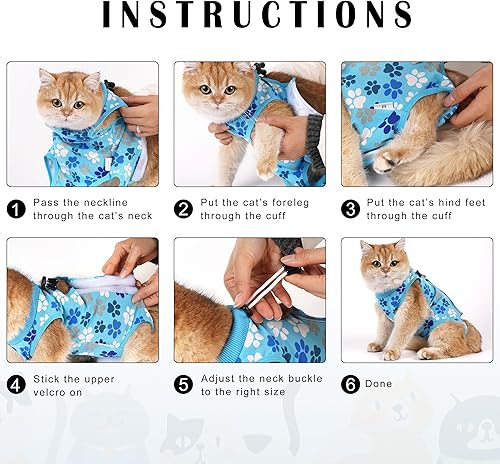 Miniatura 3 de Traje de recuperación para gatos traje de recuperación de cirugía de gato rosa para mujer con diseño de huellas - Traje de recuperación de gato
