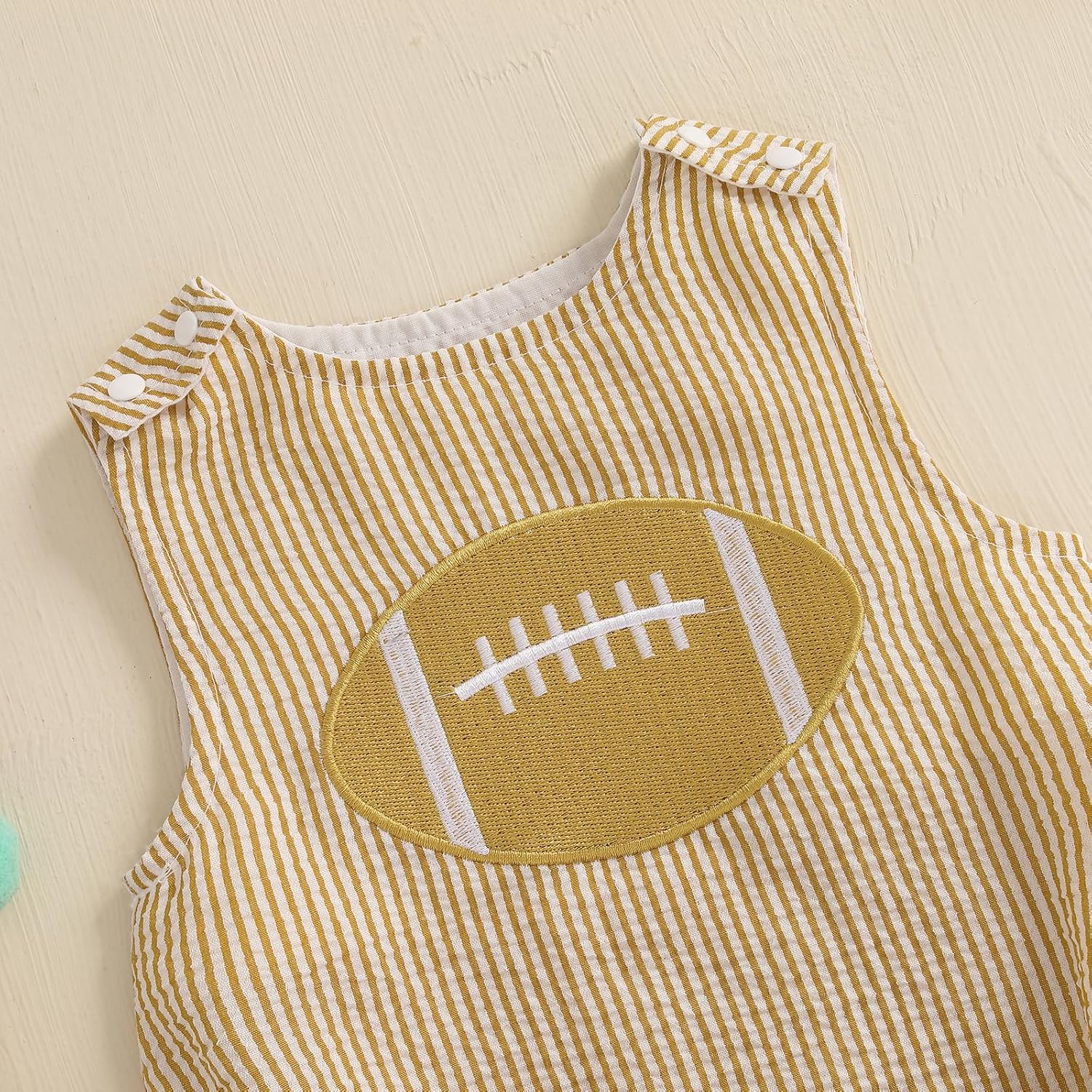 Newborn Baby Boy Girl Fall Clothes Football Embroidery Romper Striped Sleeveless Smocked Bodysuit Overalls Outfit - Image 6