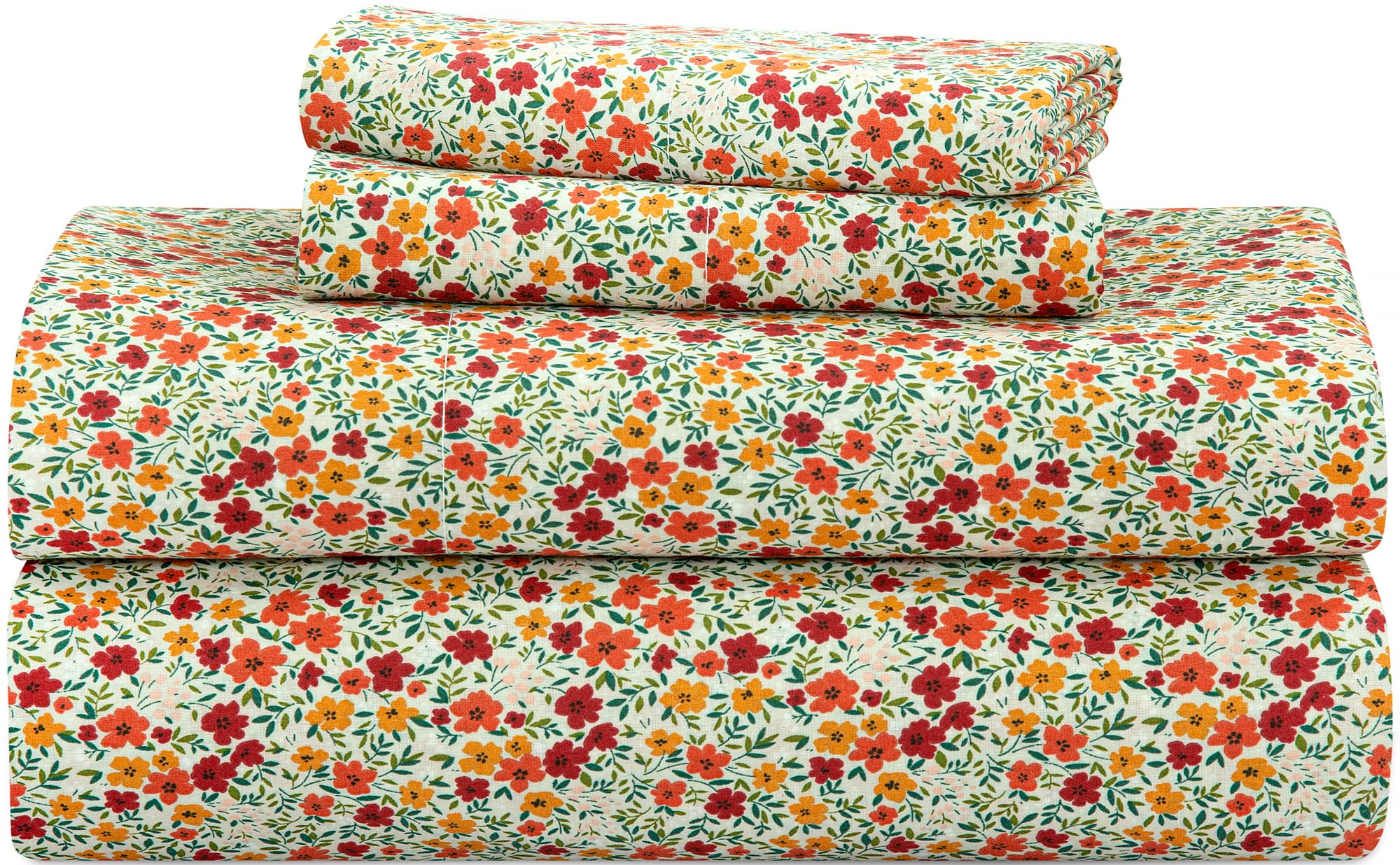 ROYALE LINENSPrinted Bed Sheet 100% Cotton 300 Thread Count, Bed Sheet Set - 1 Fitted Sheet, 1 Flat Sheet, 2 Pillow Case - Wrinkle & Fade Resistant Luxury Queen Sheet Set (Queen - Tulips Pink)