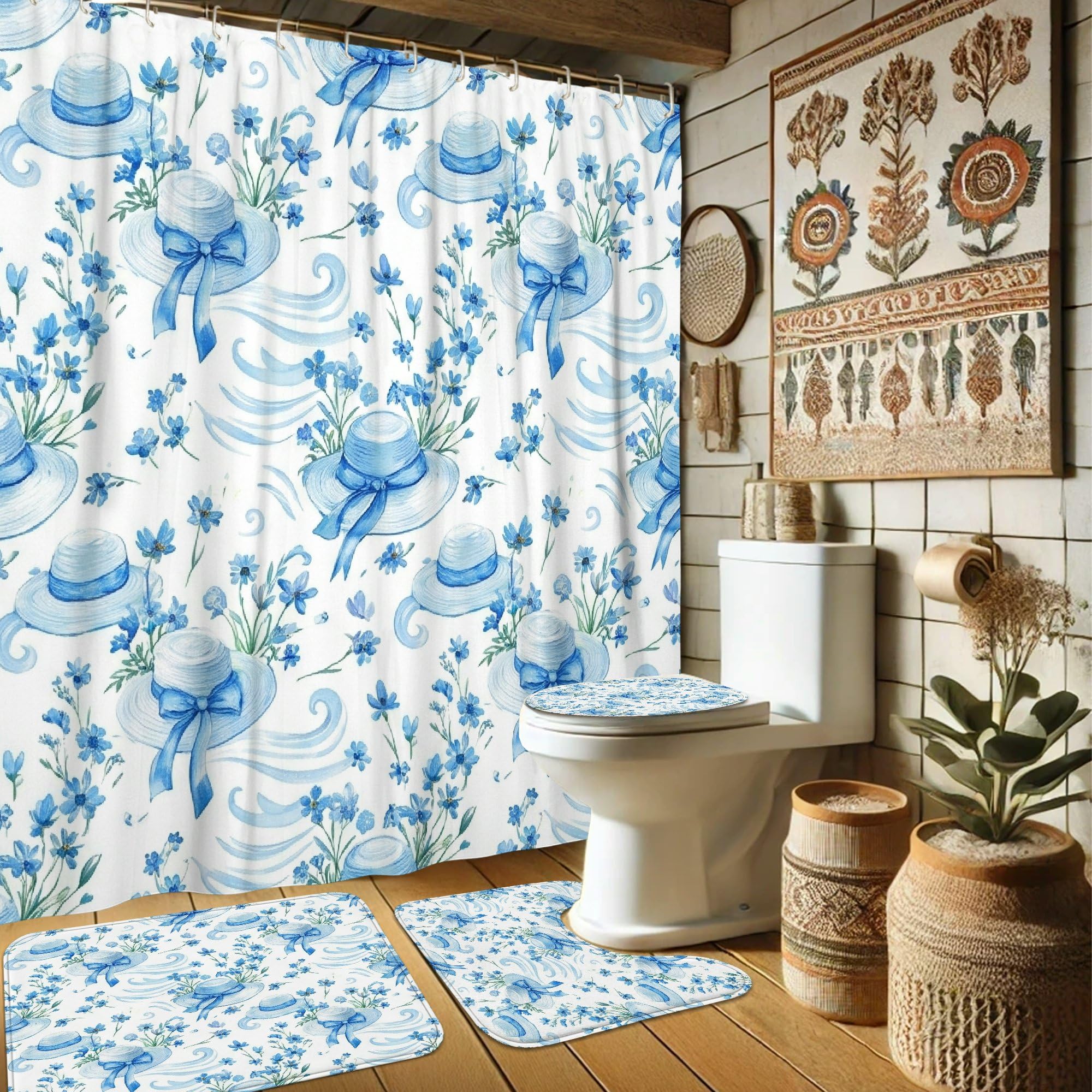 Rideau de douche imperméable anti-éclaboussures et tapis