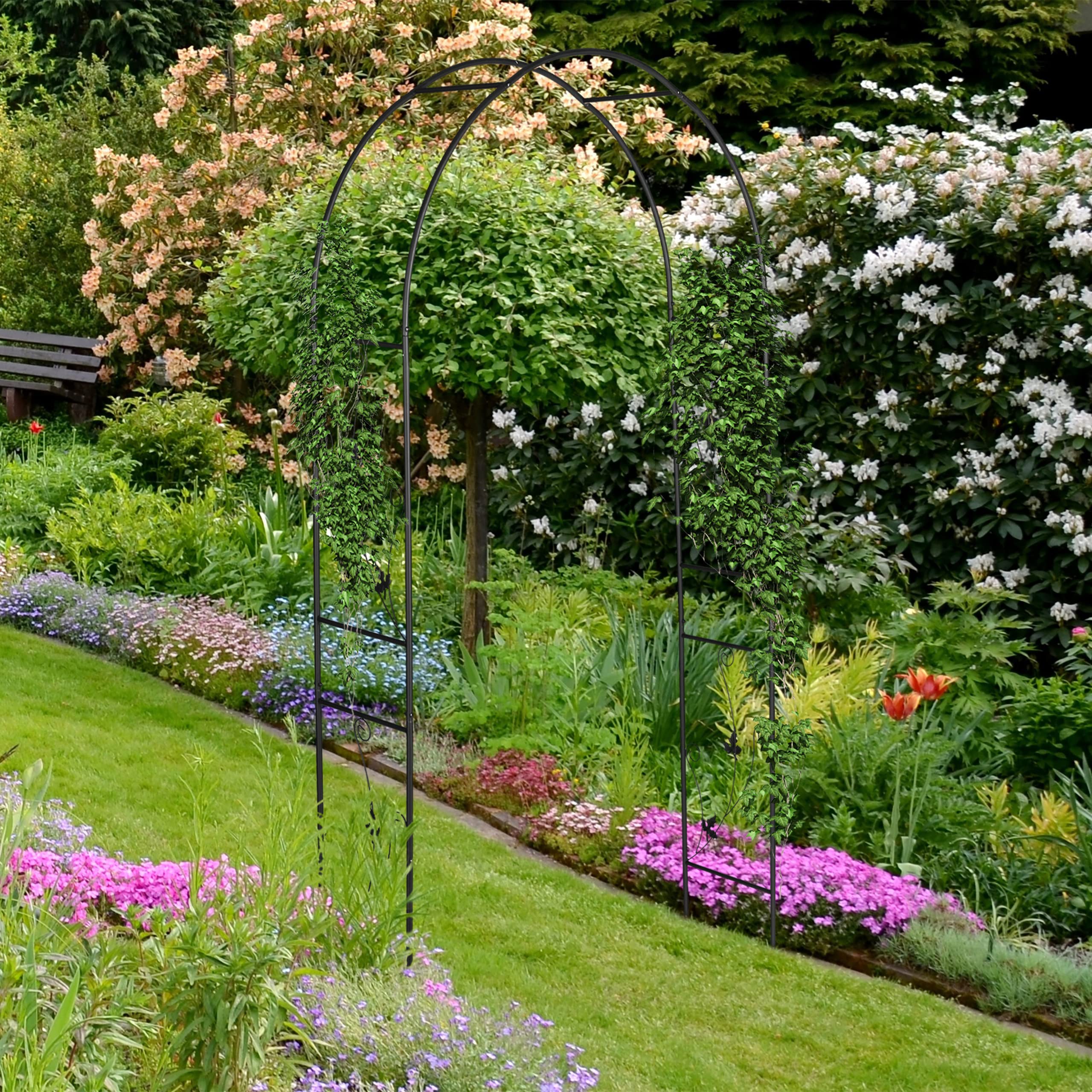 Relaxdays Arche à rosiers en métal, Portail Jardin, HxLxP : 227x114x37 cm, tuteur Solide pour Plantes grimpantes, Noir