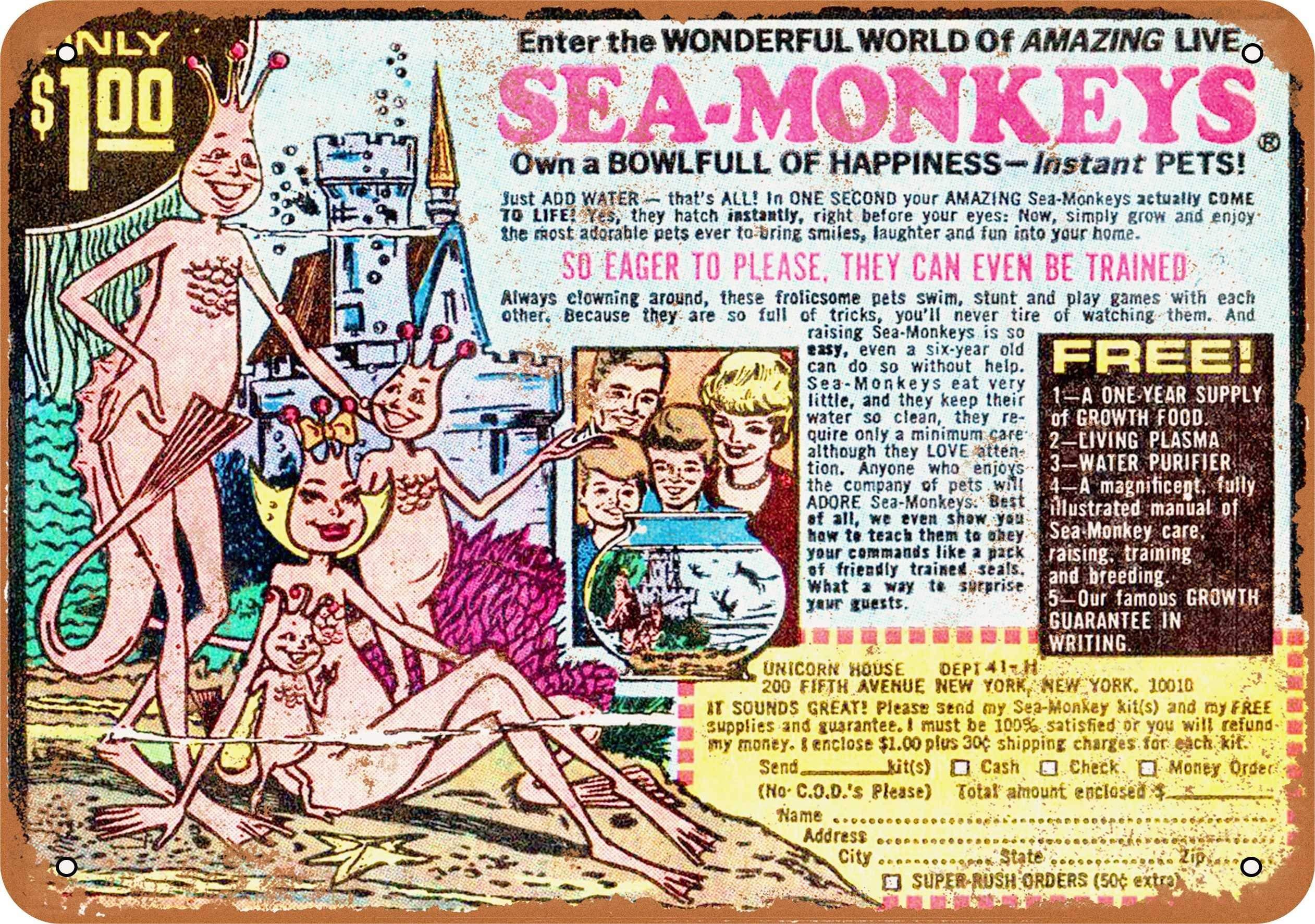 Bioprocess Tinsignc1057 Sea Monkeys Comic Book Ad Home Decoration Retro Metal Tin Sign 8X12 Inches