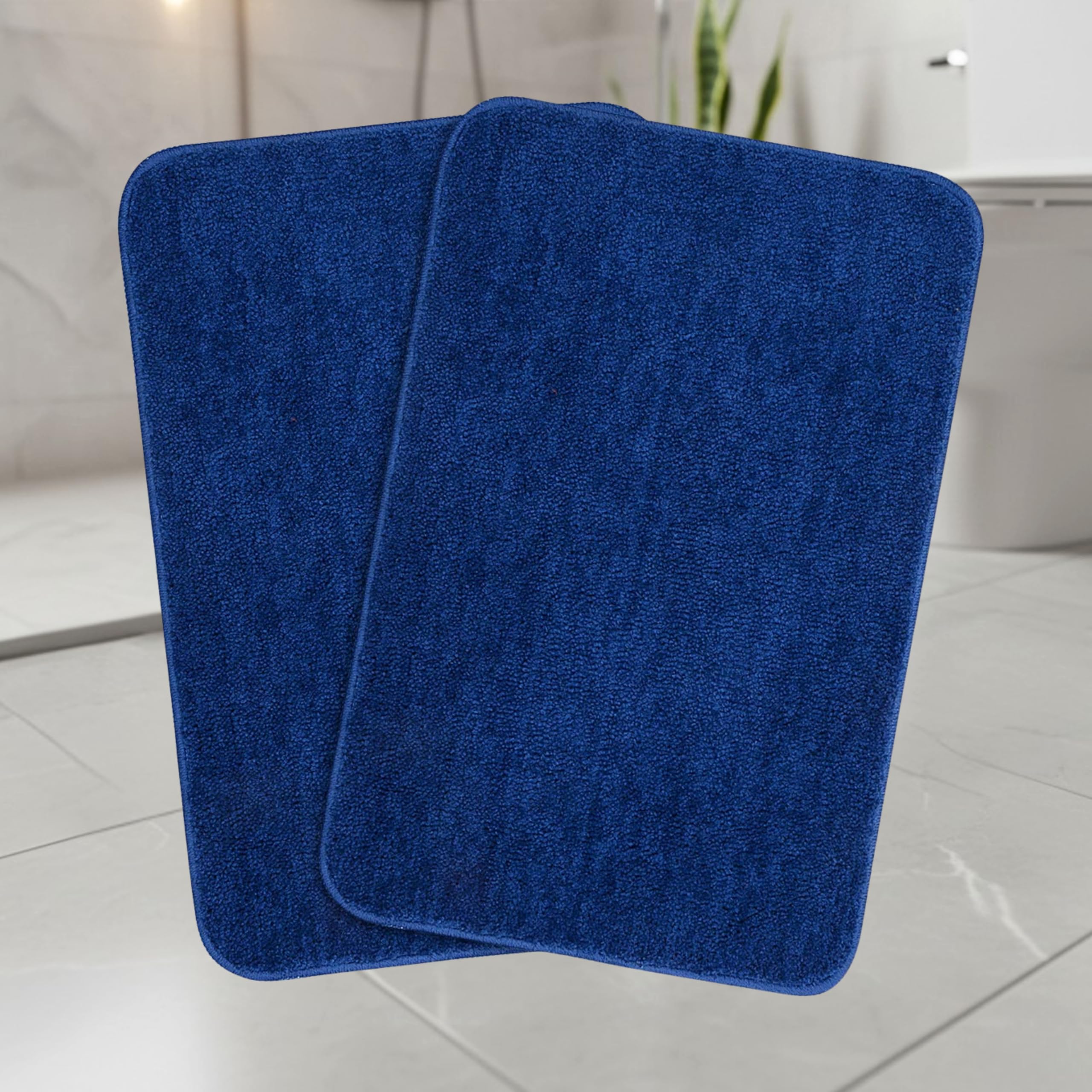 SARAL HOME EASY LIVING Microfiber Solid Rectangle Anti-Skid Bath Mats | Soft & Super Absorbent Mats for Shower | Washable, Non-Slip & Quick-Drying Mats for Kitchen Bathroom | Set of 2 (Blue, 50X80 cm)
