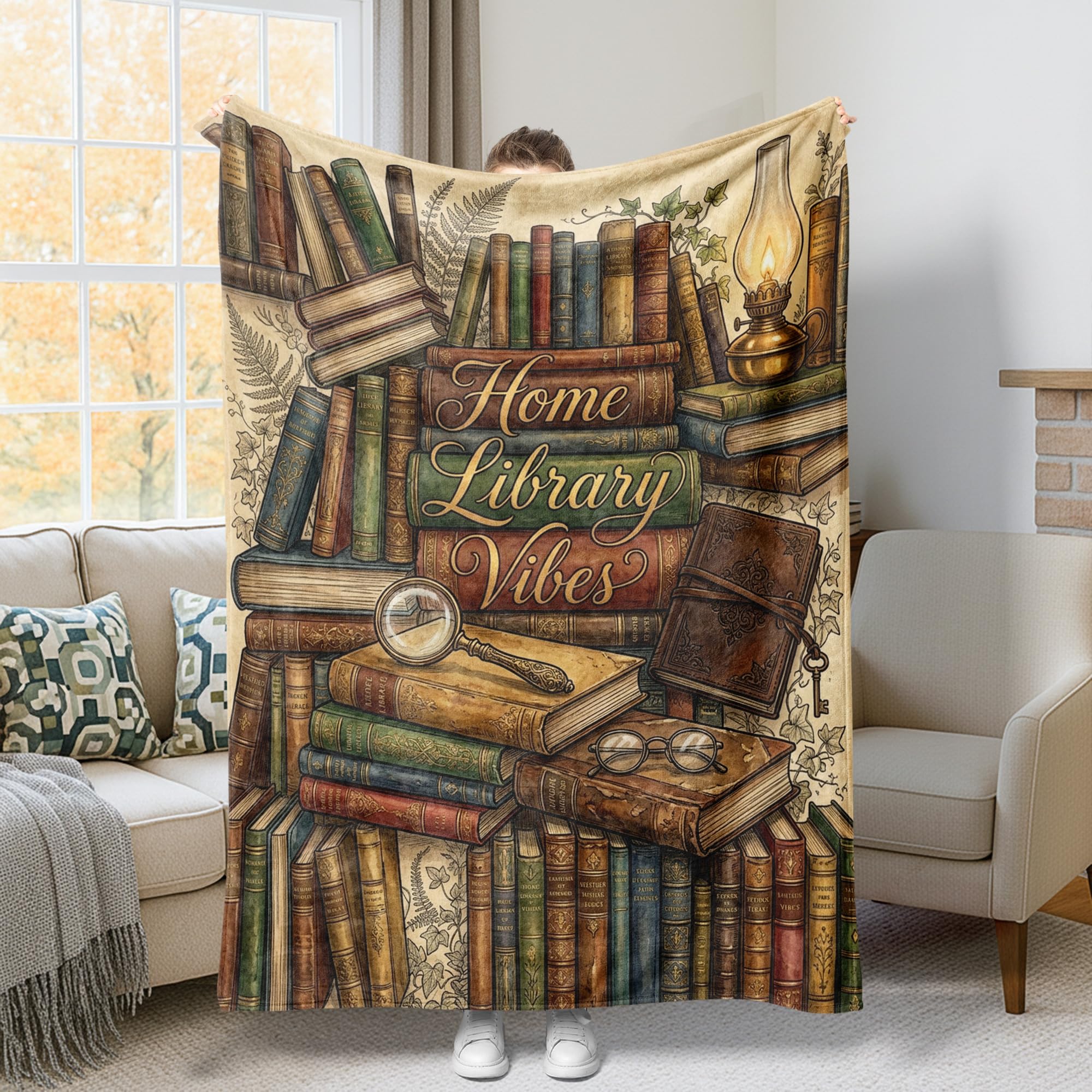Couverture vintage confortable marron et plaid pelucheux lanterne d'automne 152 cm