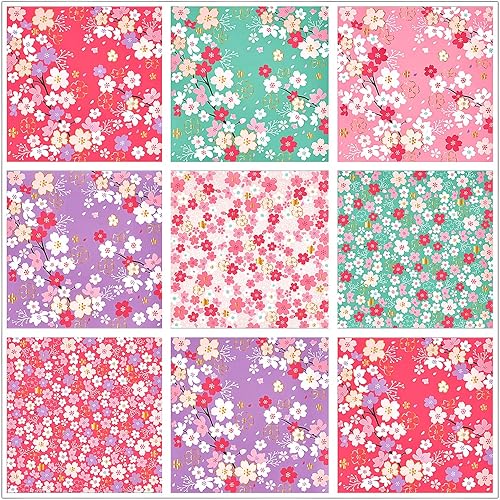 Miniatura 4 de 112 hojas de papel de origami más pesado, patrón de flor de cerezo japonés, Sakura Bronzing, Chiyogami, 6 pulgadas, 5.9 in, papel Washi fácil de