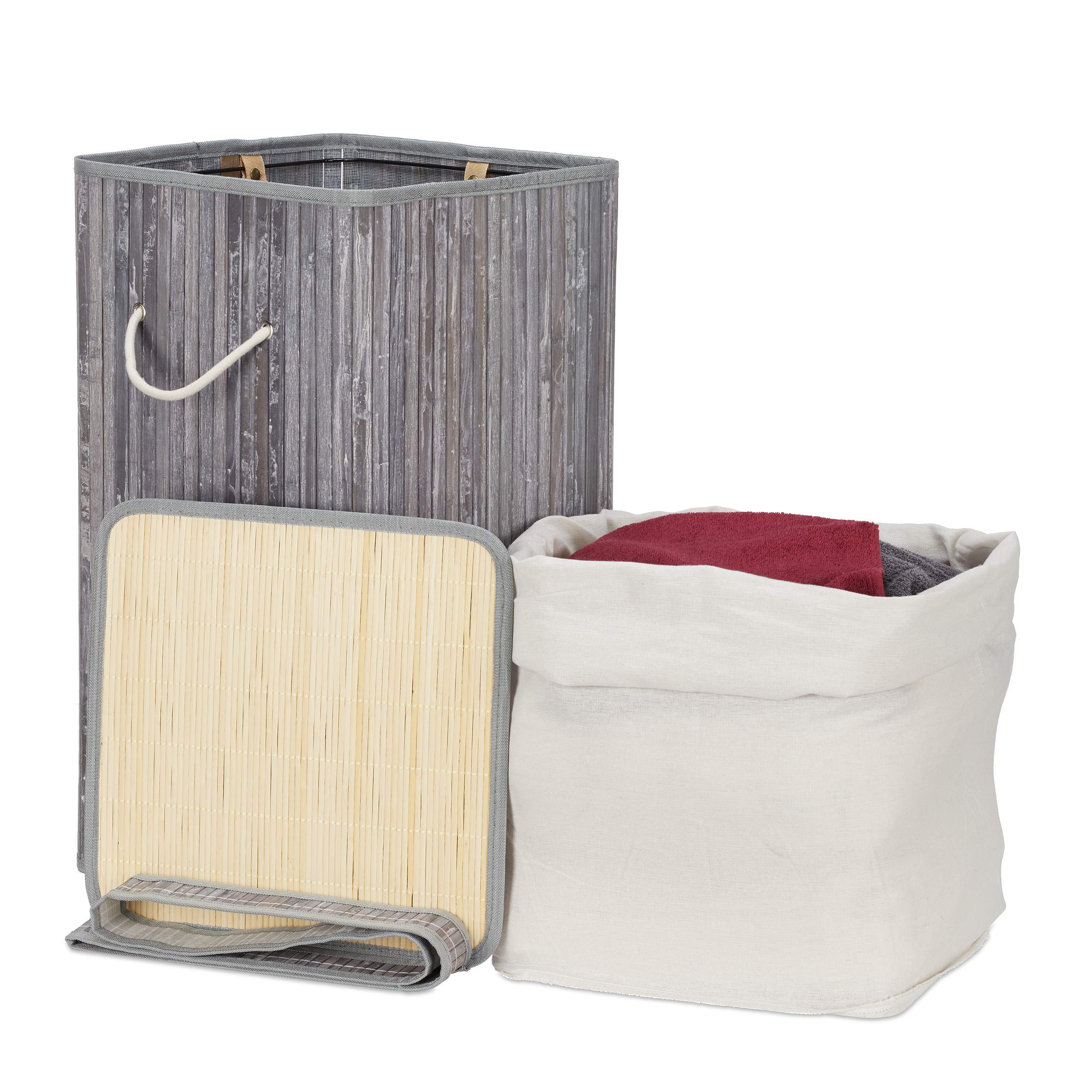 Relaxdays Wäschekorb Bambus, faltbar & tragbar, XL 70l mit Deckel, eckiger Wäschesammler, HBT: 63 x 36 x 36 cm, Farbwahl