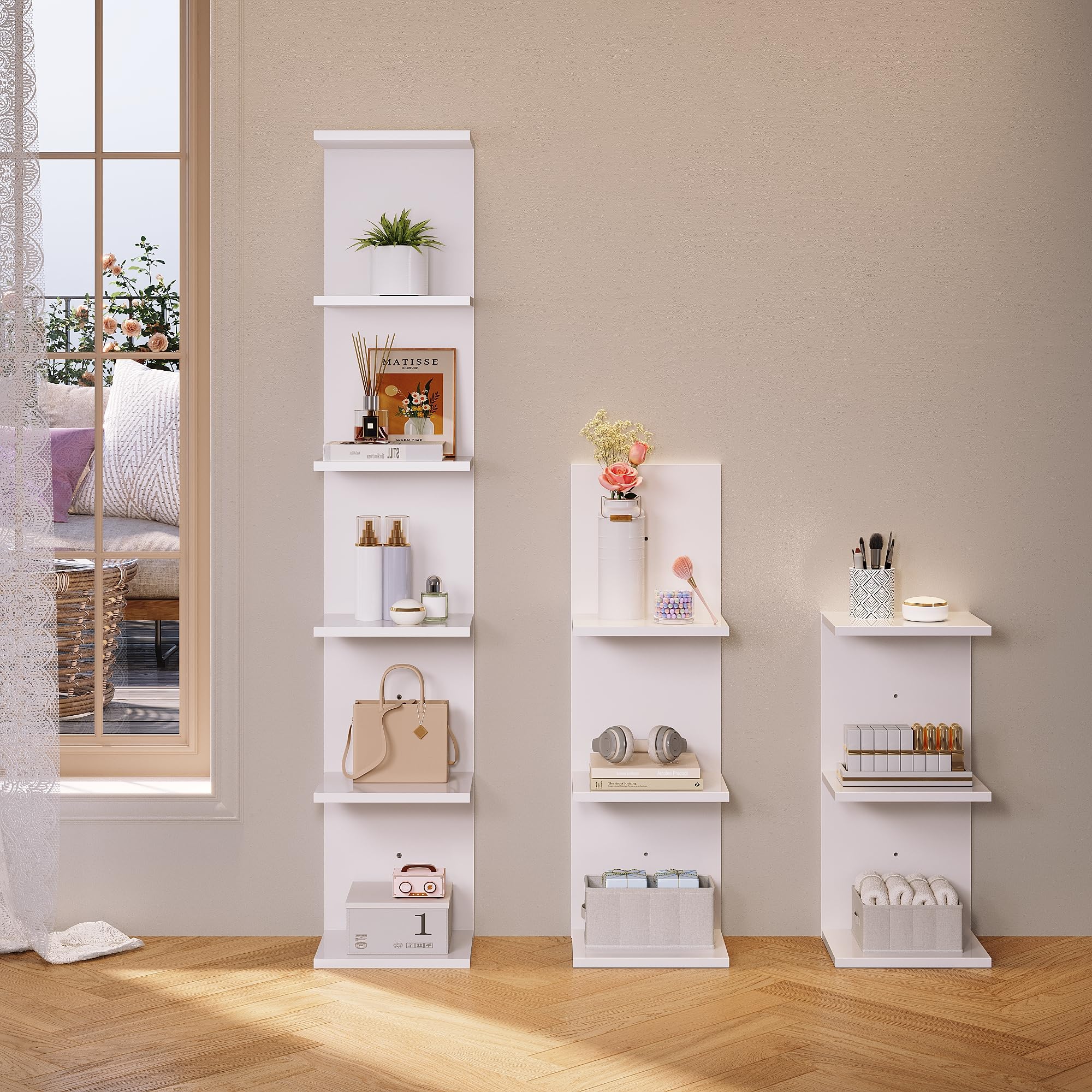 SONNI Estantería de pared, estantería de pie de 6 niveles, pared y variante de pie, industrial para libros, medios y decoración, montaje flexible en salón, cocina u oficina en casa, color blanco, 30 x