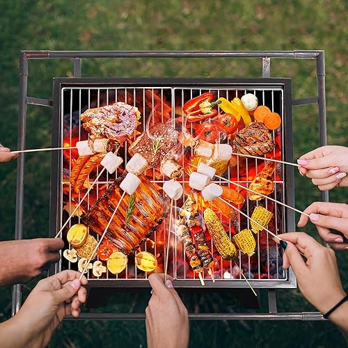 Miniatura 4 de Yaheetech Hoguera de 32 pulgadas para chimenea exterior al aire libre, hoguera cuadrada grande de leña resistente para patio, barbacoa, camping,