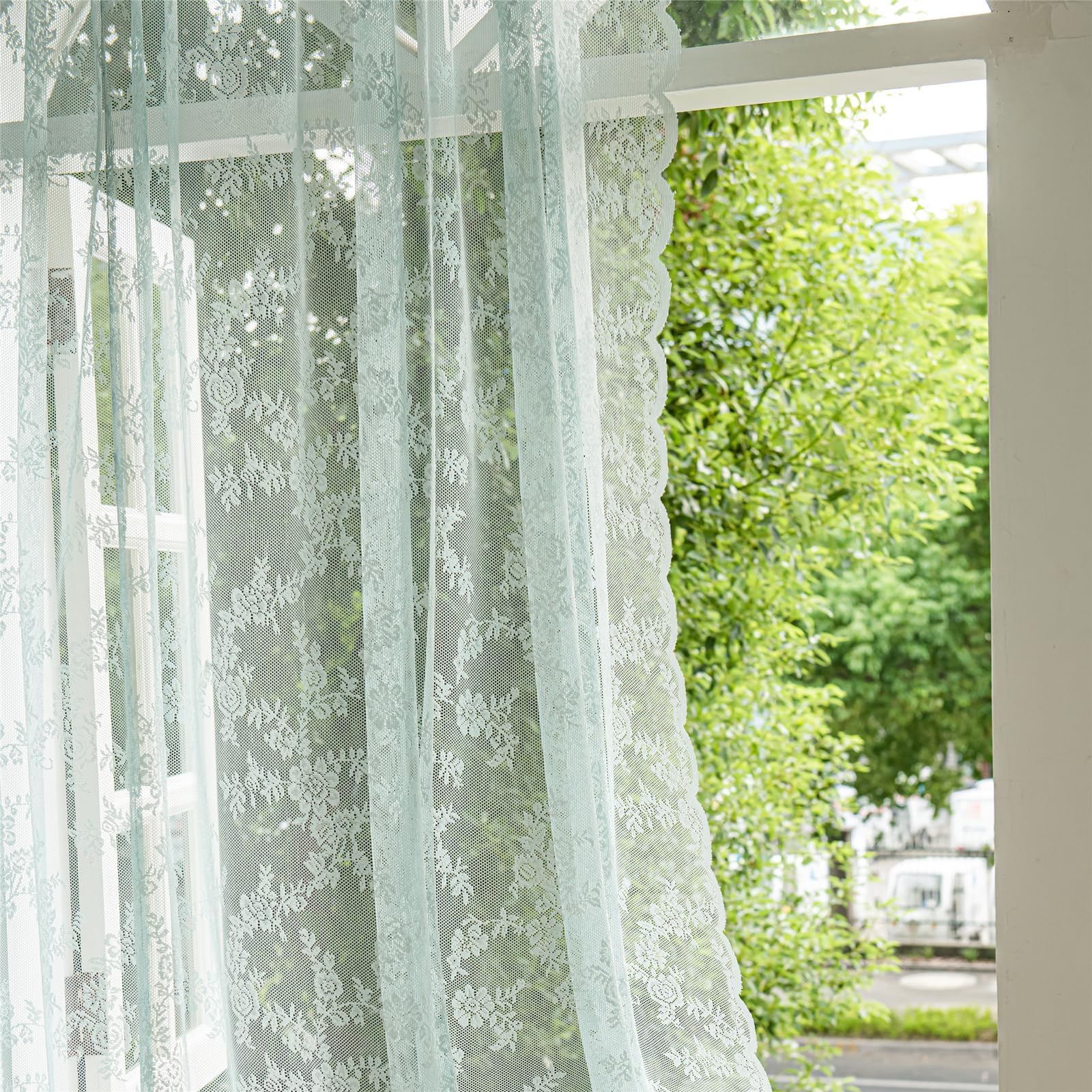 Deeprove Teal Lace Sheer Curtains 72 inches Length 2 Panels Set, Privacy Window Treatment Pair Easter Spring Summer Aqua Green Christmas Decor Drapes for Bedroom Living Room, Rod Pocket, W57 x L72