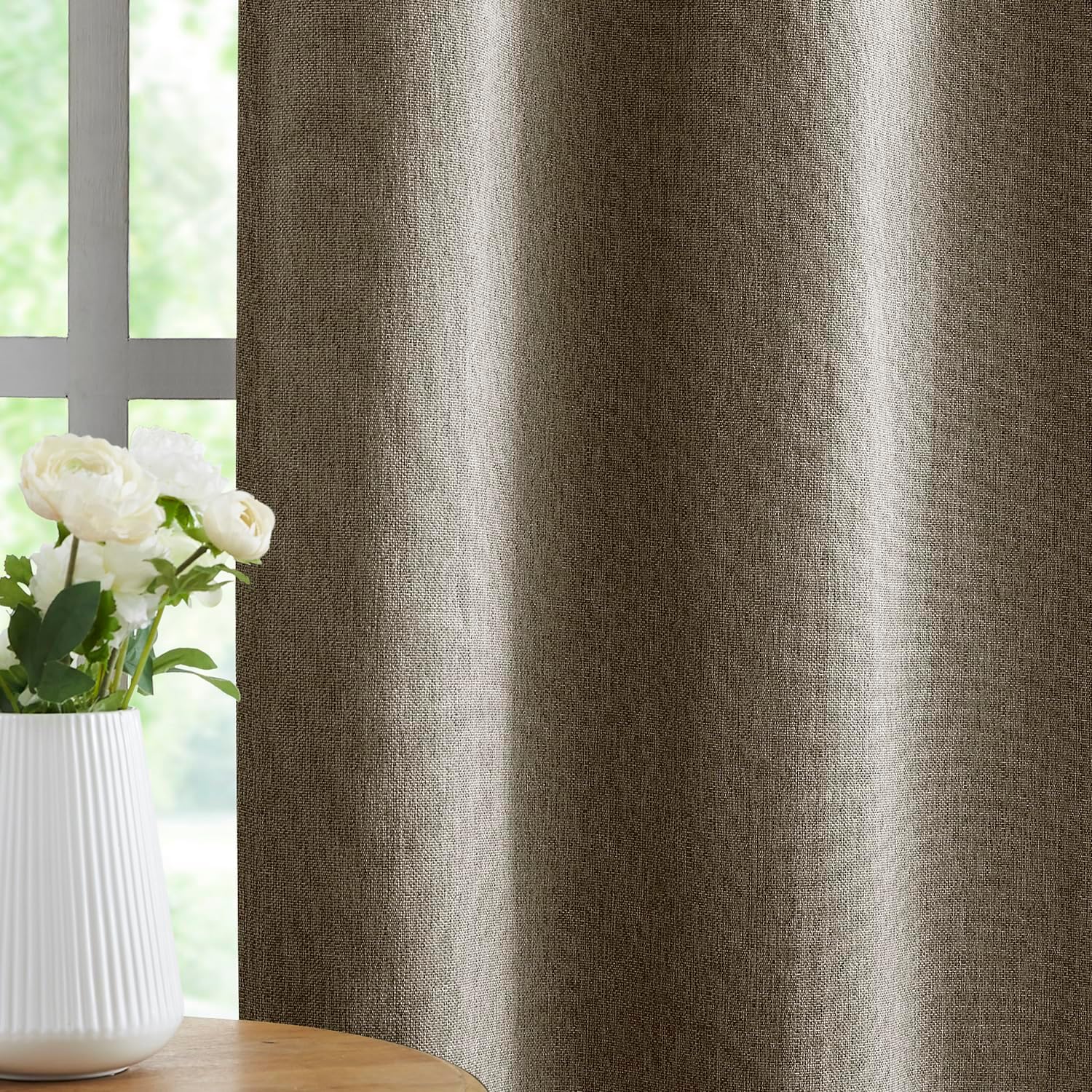 Brown Linen Full Blackout Curtains, Faux Linen Burlap Texture Window Drapes Privacy Window Treatments for Bedroom/Kids Room, Coffee, 40" W x 63" L, 2 Pieces,