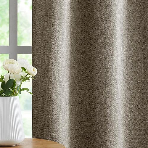 Miniatura 7 de Treatmentex Cortinas opacas de lino para sala de estar, cortinas de lino retro con ojales en la parte superior, eficiencia energética, cortinas de