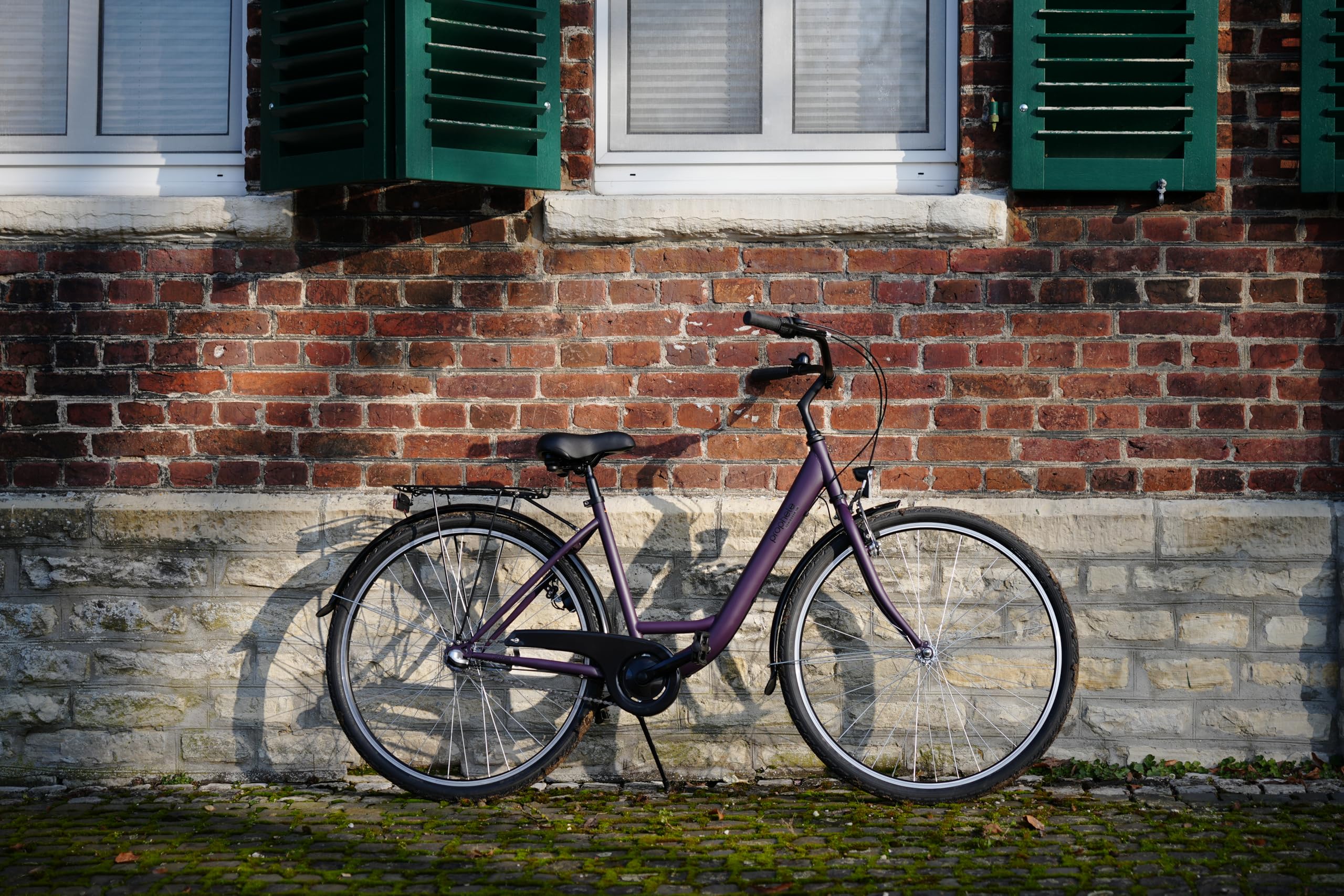 Prophete GENIESSER 100 28 Zoll Citybike Damen mit 3 Gang Nabenschaltung LED Beleuchtung Rücktrittbremse und V Bremse RH 46 cm Dark Purple matt