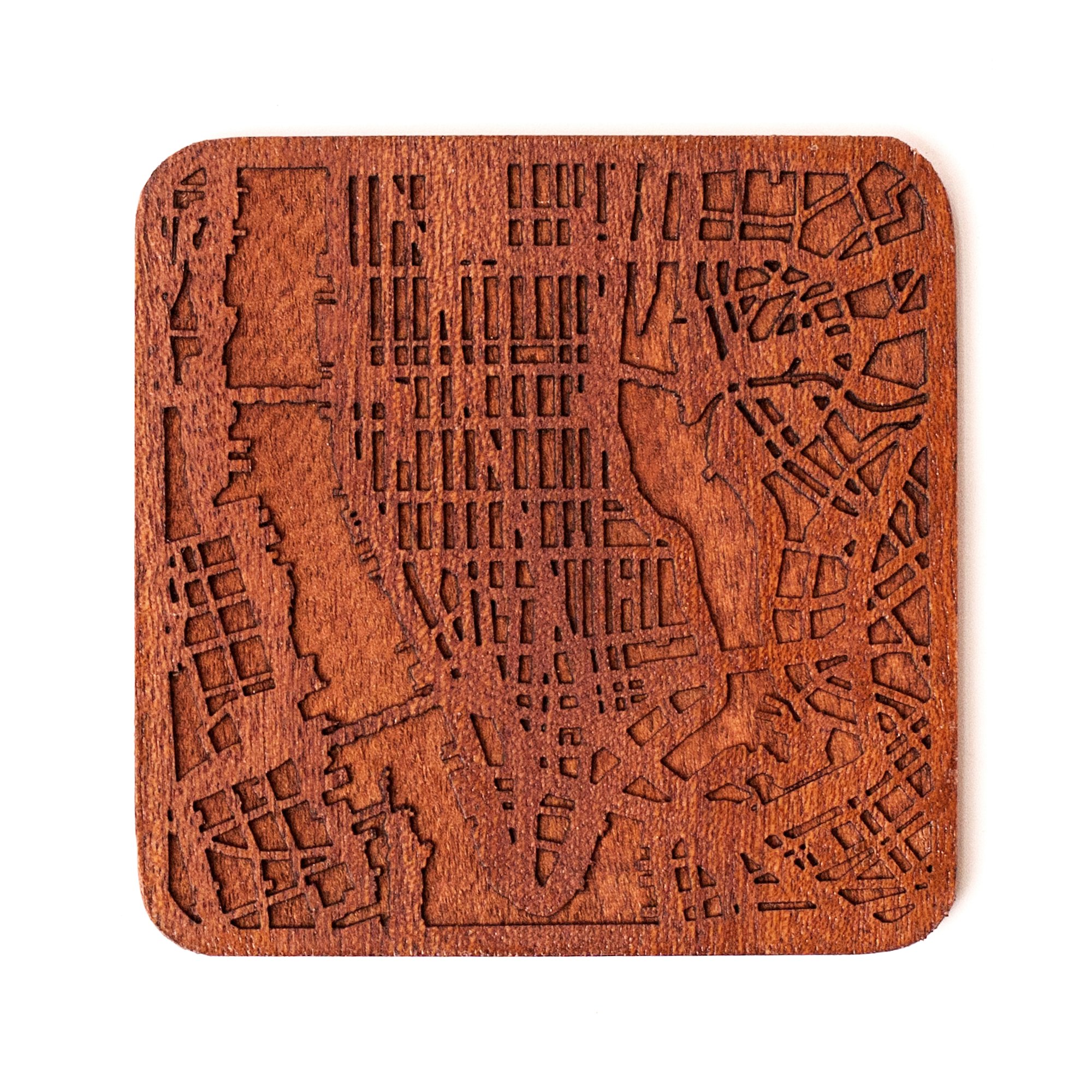 Manhattan, NY Map Coaster, One piece, Sapele Wooden Coaster with City map, Multiple City Optional, Handmade