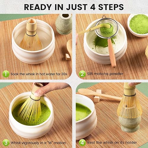 Miniatura 4 de COANTO Juego de batidor de matcha incluye tamiz de bambú (Chasen), cuchara de té, soporte para cuchara, cuchara y soporte para batidor verde, 6
