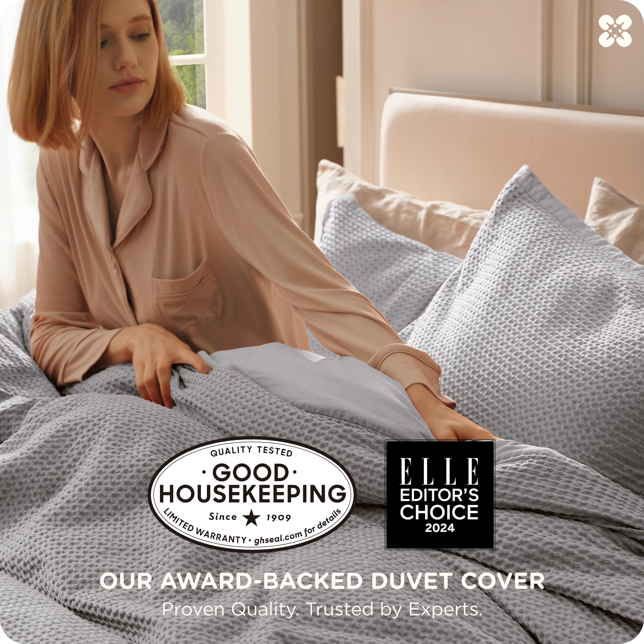 How to Fill a Duvet Cover: The Burrito Method (2026) 1 Bedsure PureWoven 3 Pieces 100% Cotton Waffle Duvet Cover Set Queen — product photo