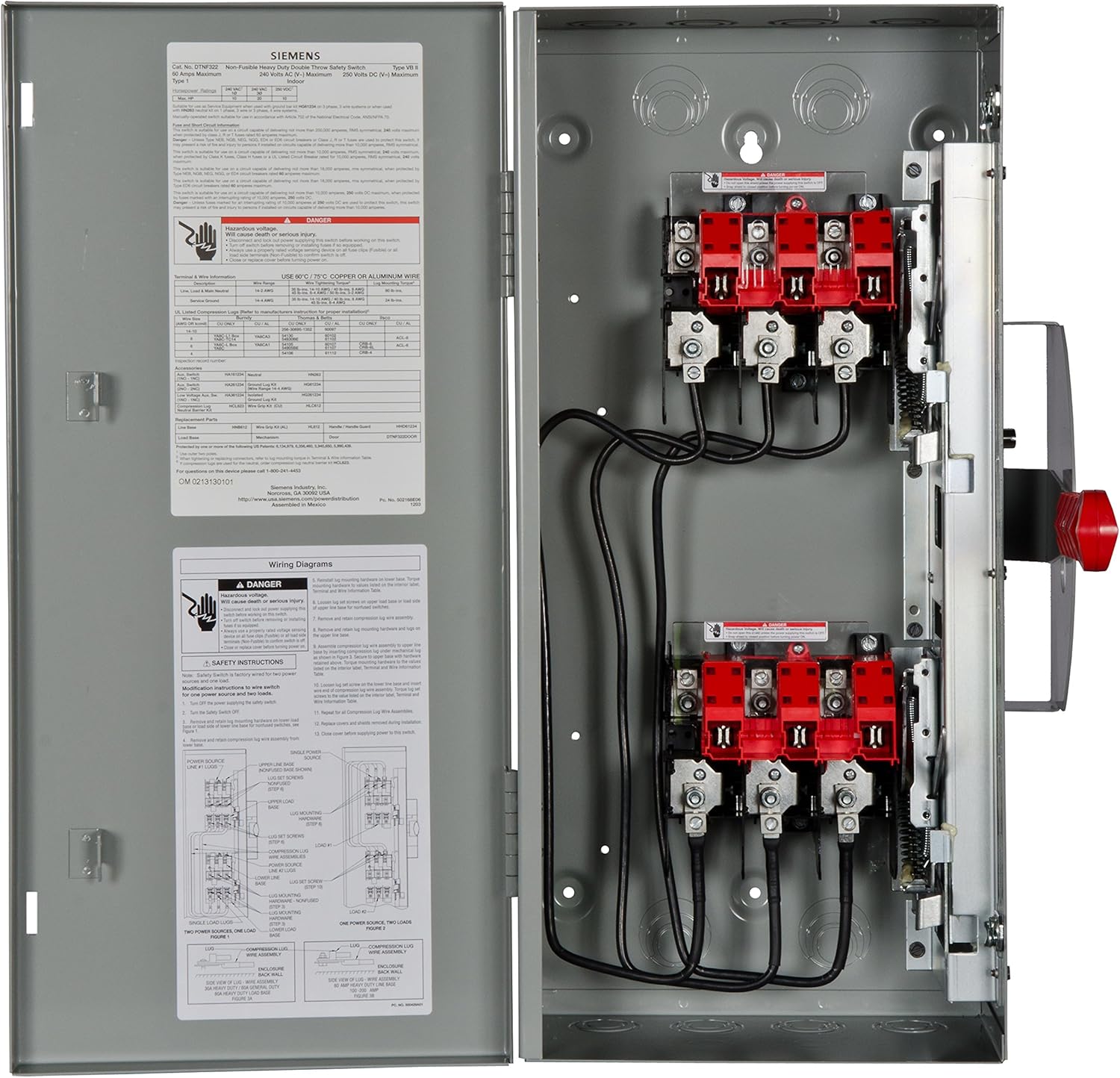 Siemens DTNF322 60-Amp 3 Pole 240-volt 3 Wire Non-Fused Double Throw Safety Switches