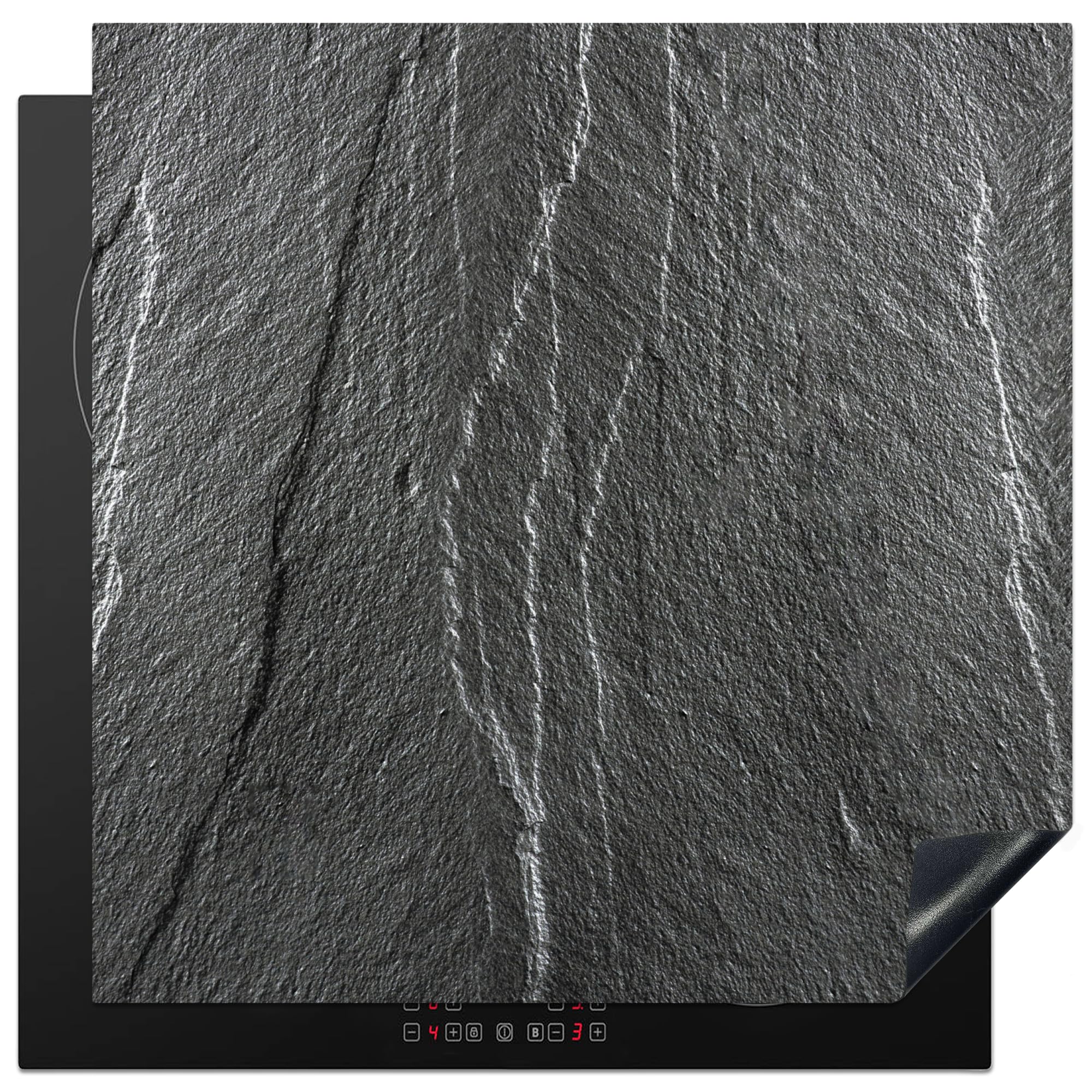 KitchenYeah© Induction Hob Cover Protector Mat 30.7"x30.7" / 78x78 cm Kitchen Universal Ceramic Covers for Electric Cookers Vinyl Stone - Anthracite - Grey - Stone Structure