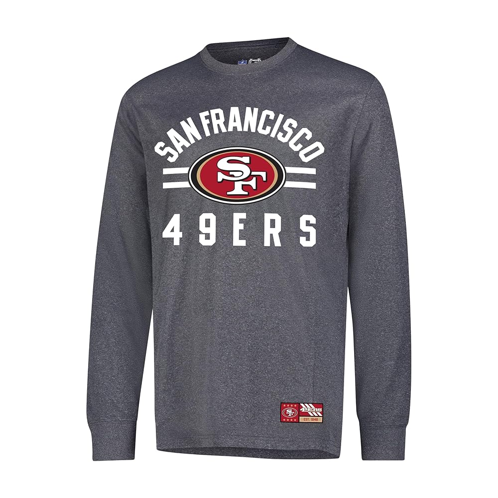 Ultra Game NFL Official Youth Super Soft Supreme Long Sleeve T-Shirt, San Francisco 49ers, Heather Charcoal, 14-16