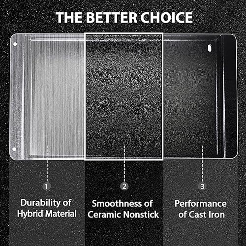Miniatura 14 de Utheer Plancha reversible de cerámica de aluminio de 16.3 x 13 pulgadas, 50% más ligera, placa de parrilla plana y acanalada antiadherente 2 en 1