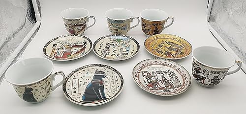 Miniatura 4 de Taza y platillo de café egipcio capuchino barista con cuchara de 8.2 oz8.1 fl oz, juego de tazas de cerámica egipcia dorada para té y café, taza de