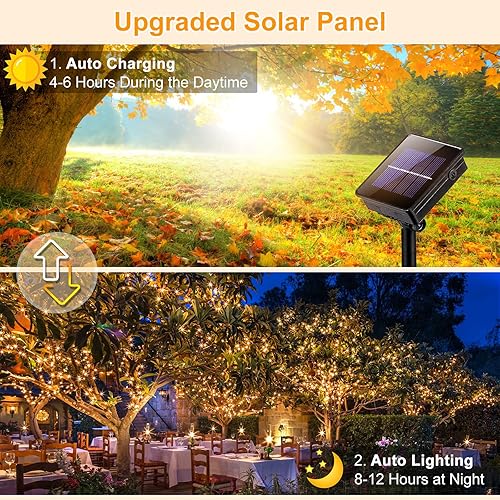 Miniatura 3 de Paquete de 2 luces solares de Navidad para exteriores, 80 pies, 240 luces LED solares para exteriores, impermeables, 8 modos de luz parpadeante para
