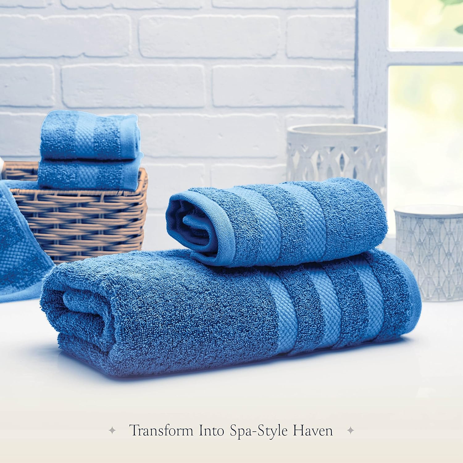 4-Piece Luxury Bath Towels Set - 100% Combed Cotton Bath Towel Sets, Heavenly-Soft & Absorbent Bathroom Towels | 1 Bath Towels | 1 Hand Towels | 2 Washcloths | Long-Staple Ring-Spun, Oeko-Tex Towels