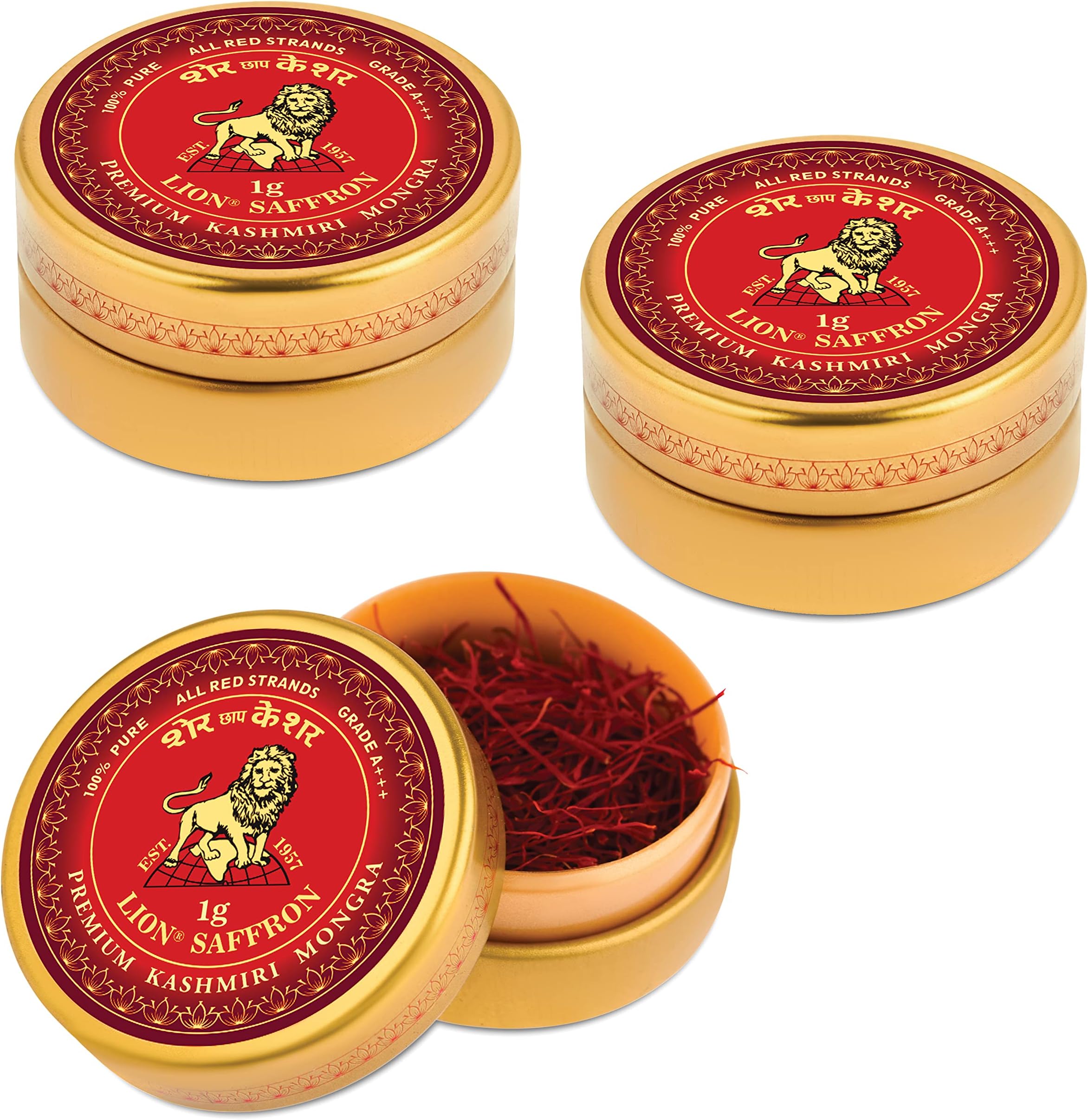 LION BRAND SAFFRON Premium Kashmiri Mongra Kesar (A+++ Grade) for Pregnant Women, Biryani, Beauty, Cooking and Sweets (VALUE PACK OF 3gm (3X1gram = 3grams))