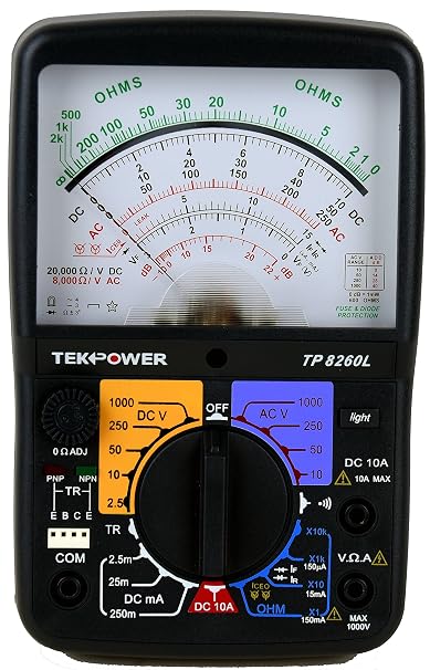 Tekpower TP8260L مقياس متعدد تناظري مع ضوء خلفي ، وحوض فحص ترانزستور