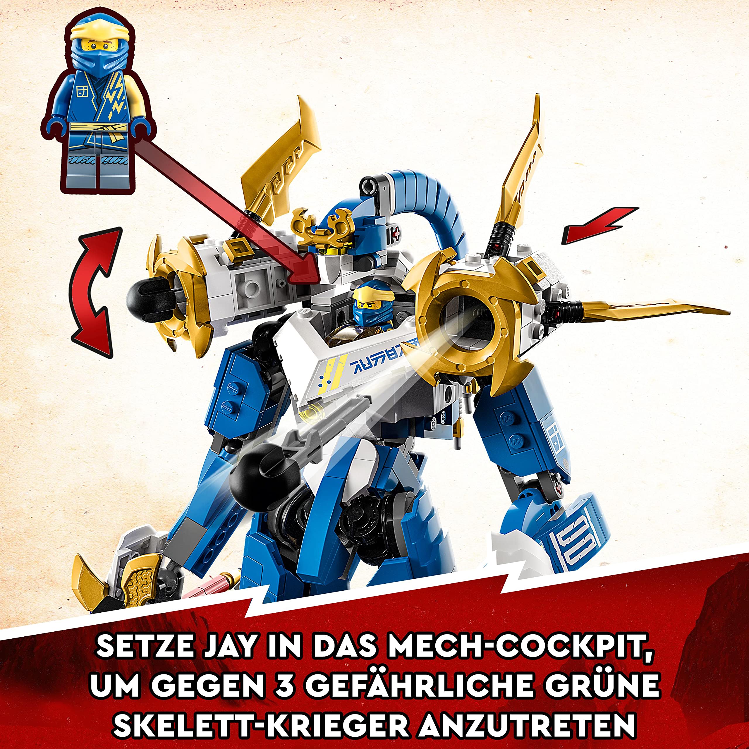 LEGO NINJAGO Jays Titan-Mech, Ninja-Spielset mit Jay, Nya und grüner Skelett-Krieger Minifiguren, Geschenk zum Geburtstag für Kinder ab 9 Jahren 71785