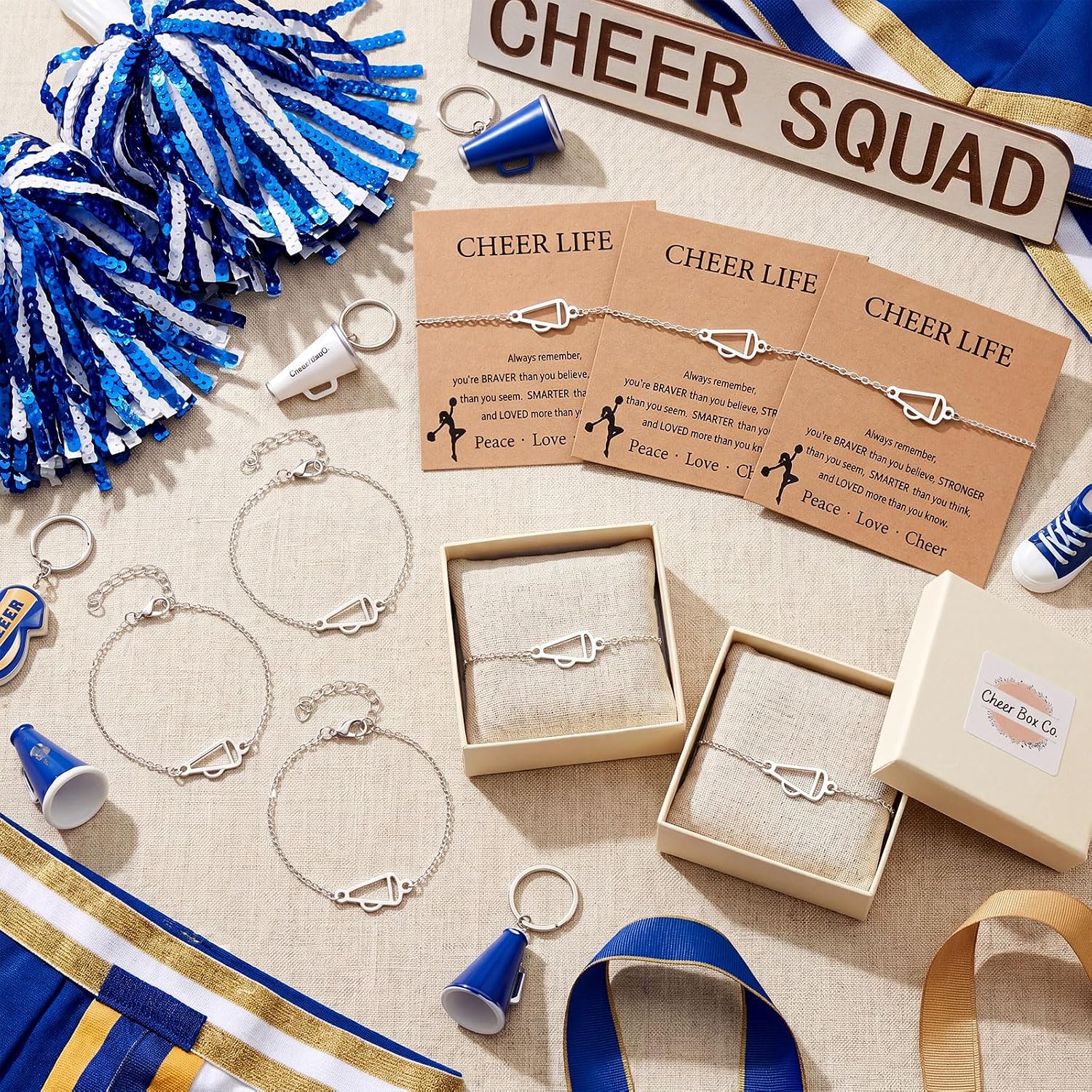 12 Pcs Cheer Team Gifts Bracelets Adjustable Bracelet Cheerleader Gifts with Inspirational Card and Opp Bags Bulk Cheerleading Gift for Cheer Team Gift Sport Party Favor