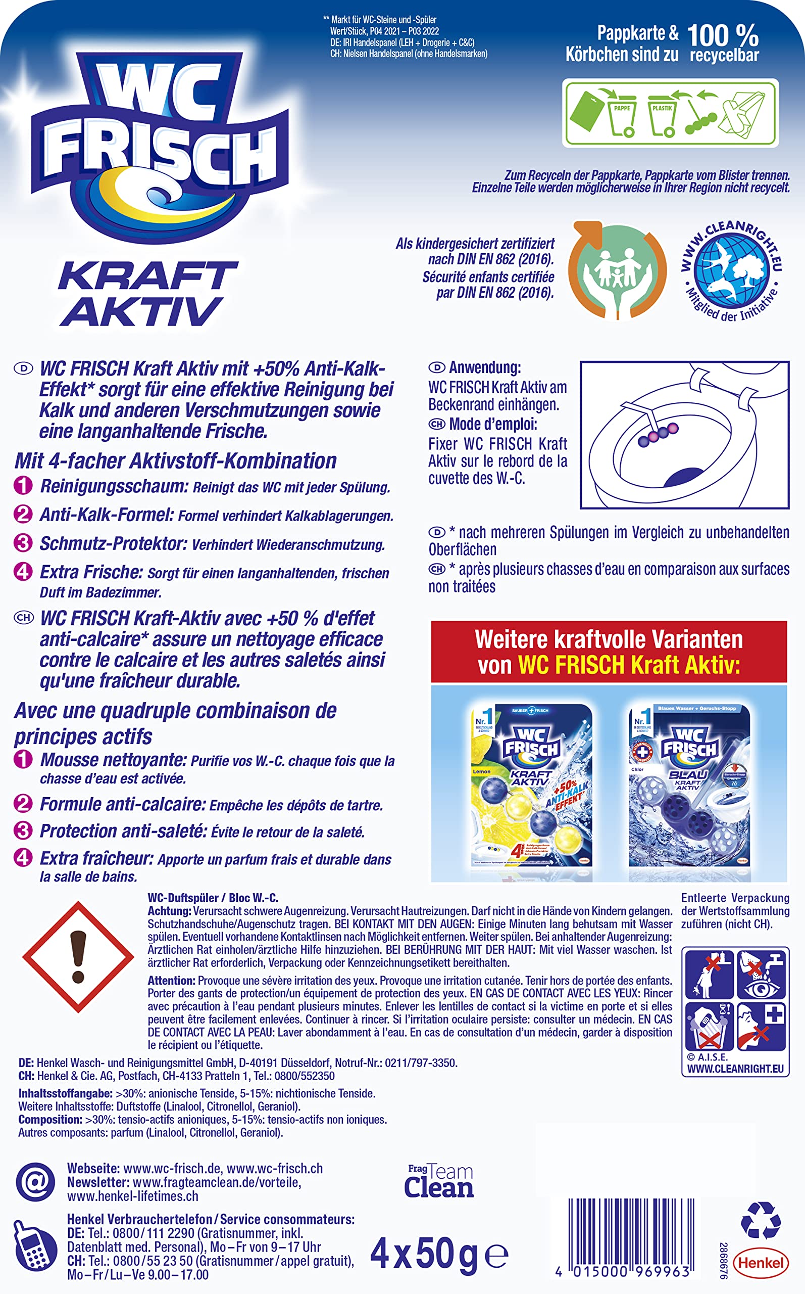 WC FRISCH Kraft Aktiv Duftspüler Blüten-Frische (9 x 200 g) 1800 g, WC Reiniger für Reinigung bei jeder Spülung, Duftsteine für langanhaltend frischen Duft, + 50% Anti-Kalk Effekt*