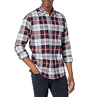 Amazon Essentials Camicia in Flanella a Maniche Lunghe Uomo, Bordeaux Grigio Motivo Scozzese