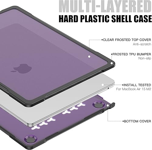 Miniatura 23 de Batianda Funda mejorada para MacBook Air de 15 pulgadas modelo 2025 2024 2023 versión M4 M3 M2 A3241/A3114/A2941, carcasa rígida protectora Gris