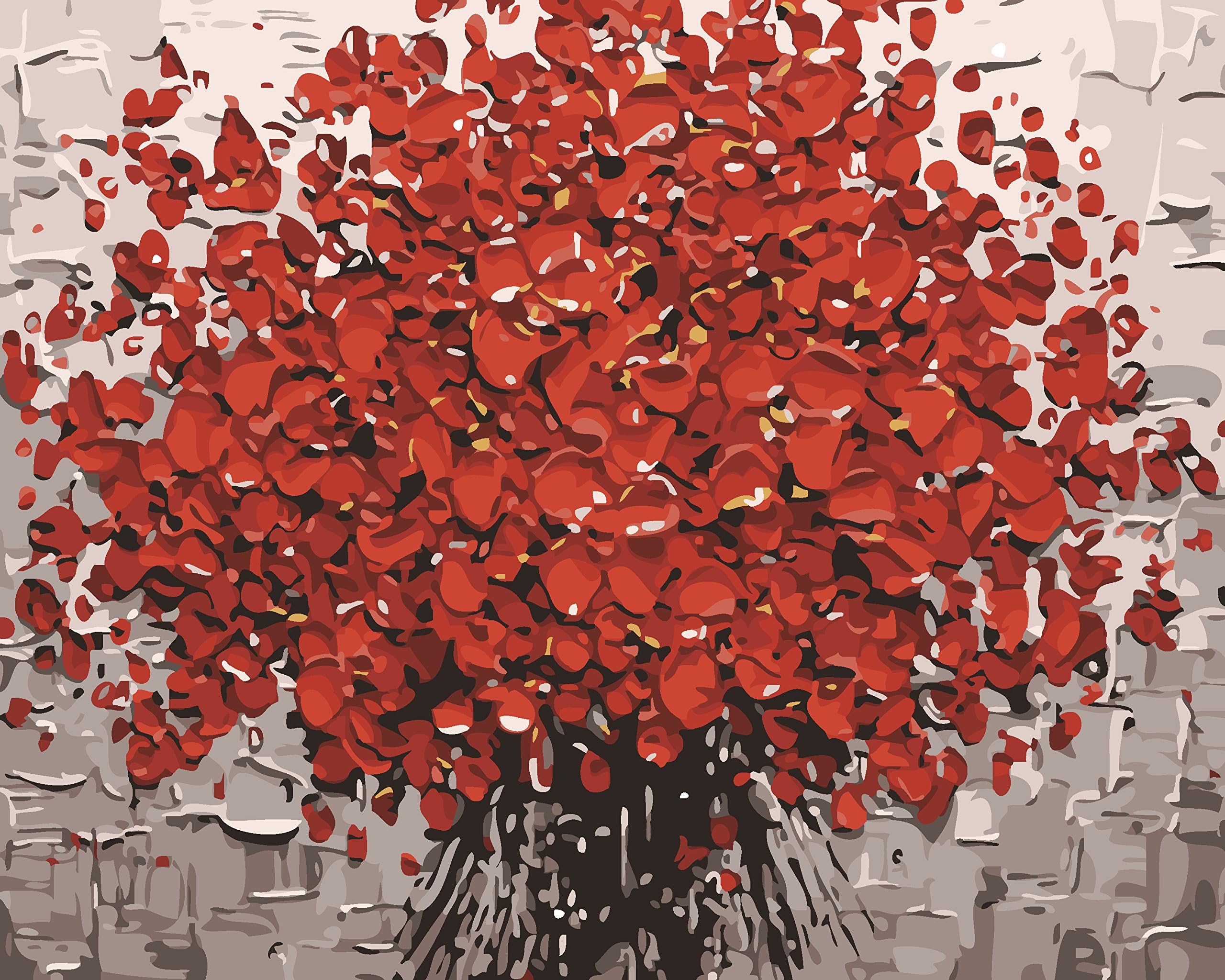 Paint by Numbers for Adults with Frame, Komking DIY Paint by Number Kits on Canvas, Red Flower 16x20inch