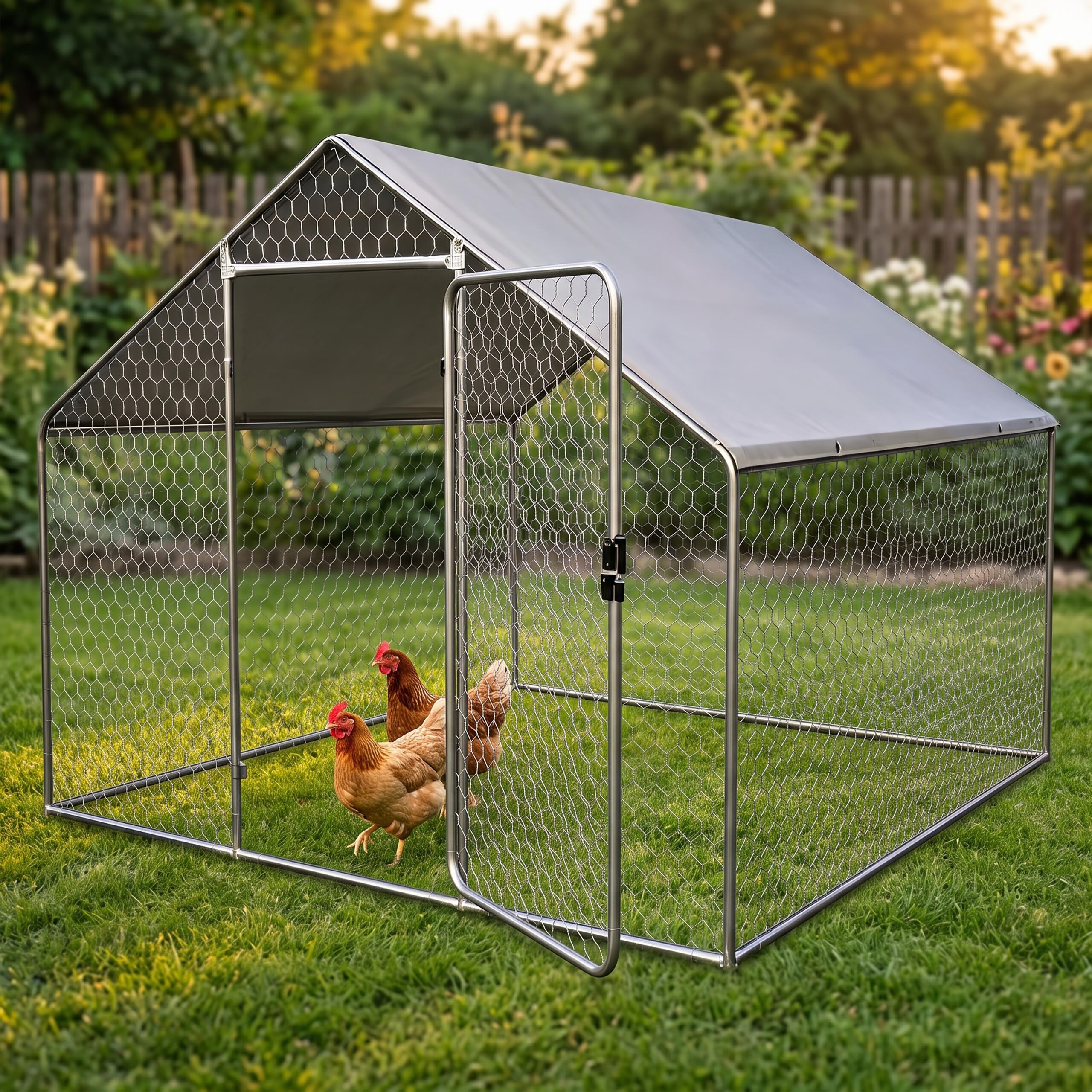 Relaxdays Recinto para Perros 2 x 2 x 3 m, Cubierta Solar, Plata | Pestillos, animales pequeños, aves de corral, gallinero