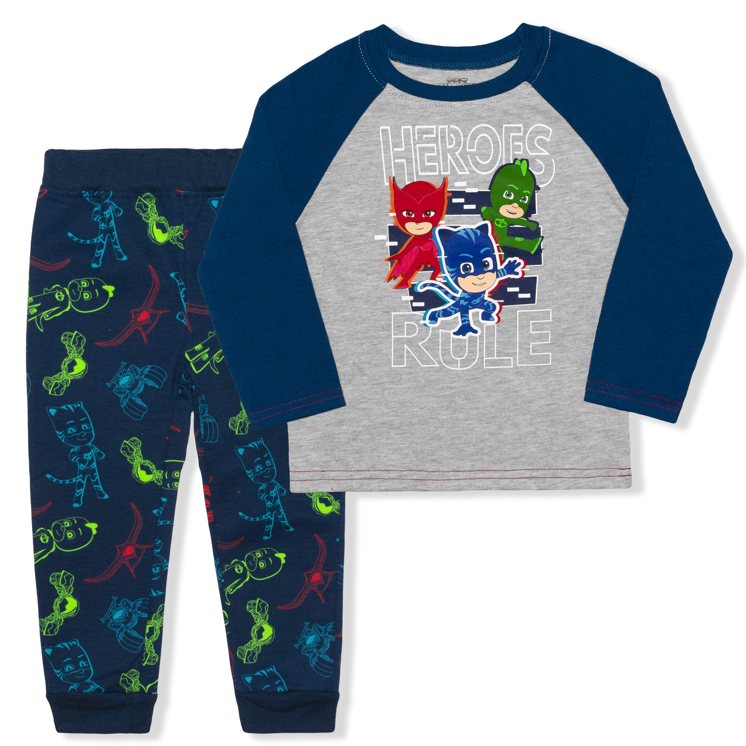 PJ Masks Catboy, Gekko and Owlette Boys Long Sleeve Shirt and Pants Set for Toddler and Little Kids