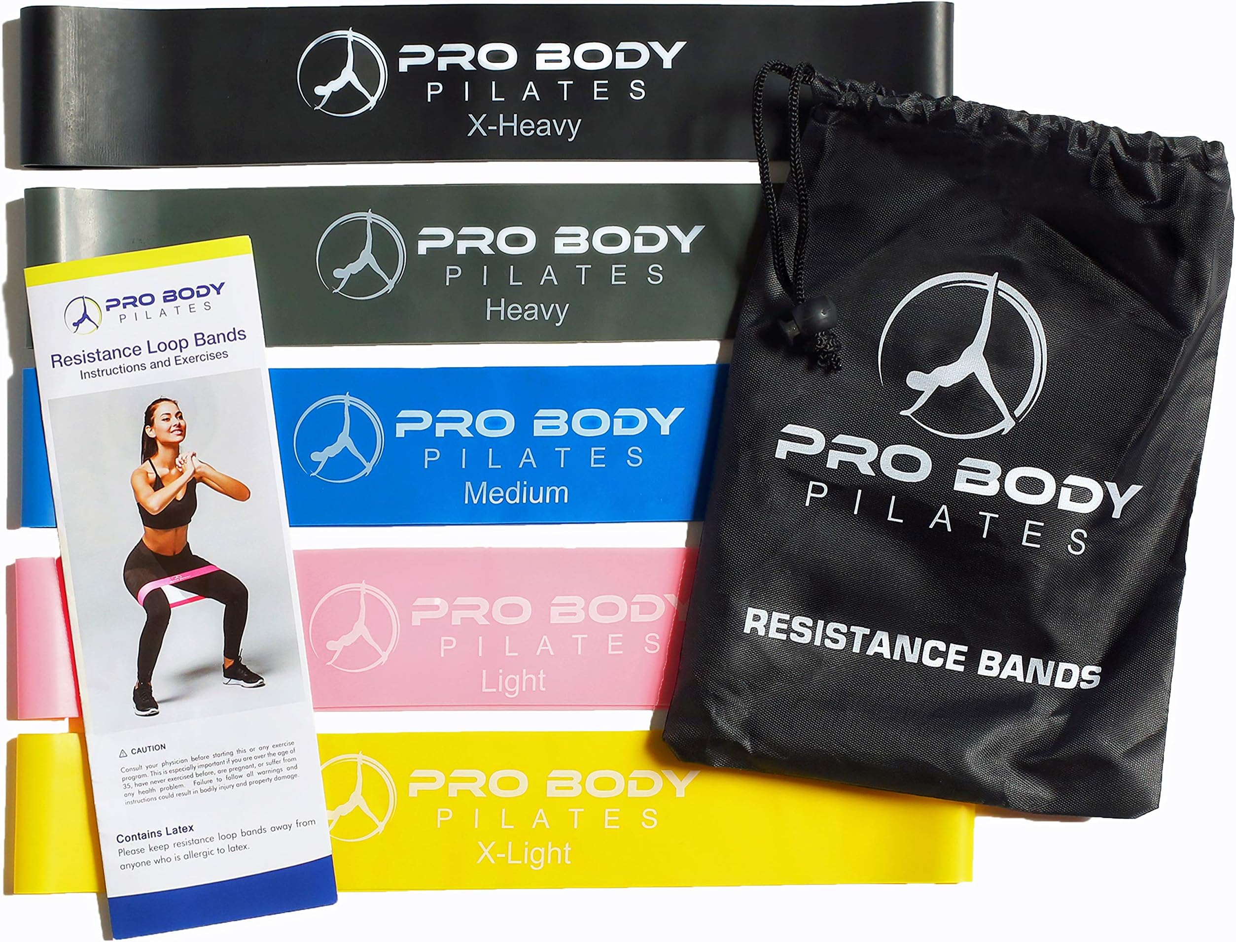 ProBody Pilates Loop Resistance Bands for Working Out, Set of 5 Exercise Bands Resistance, Workout Bands Resistance for Exercise, Small Physical Therapy Bands, 12" x 2"