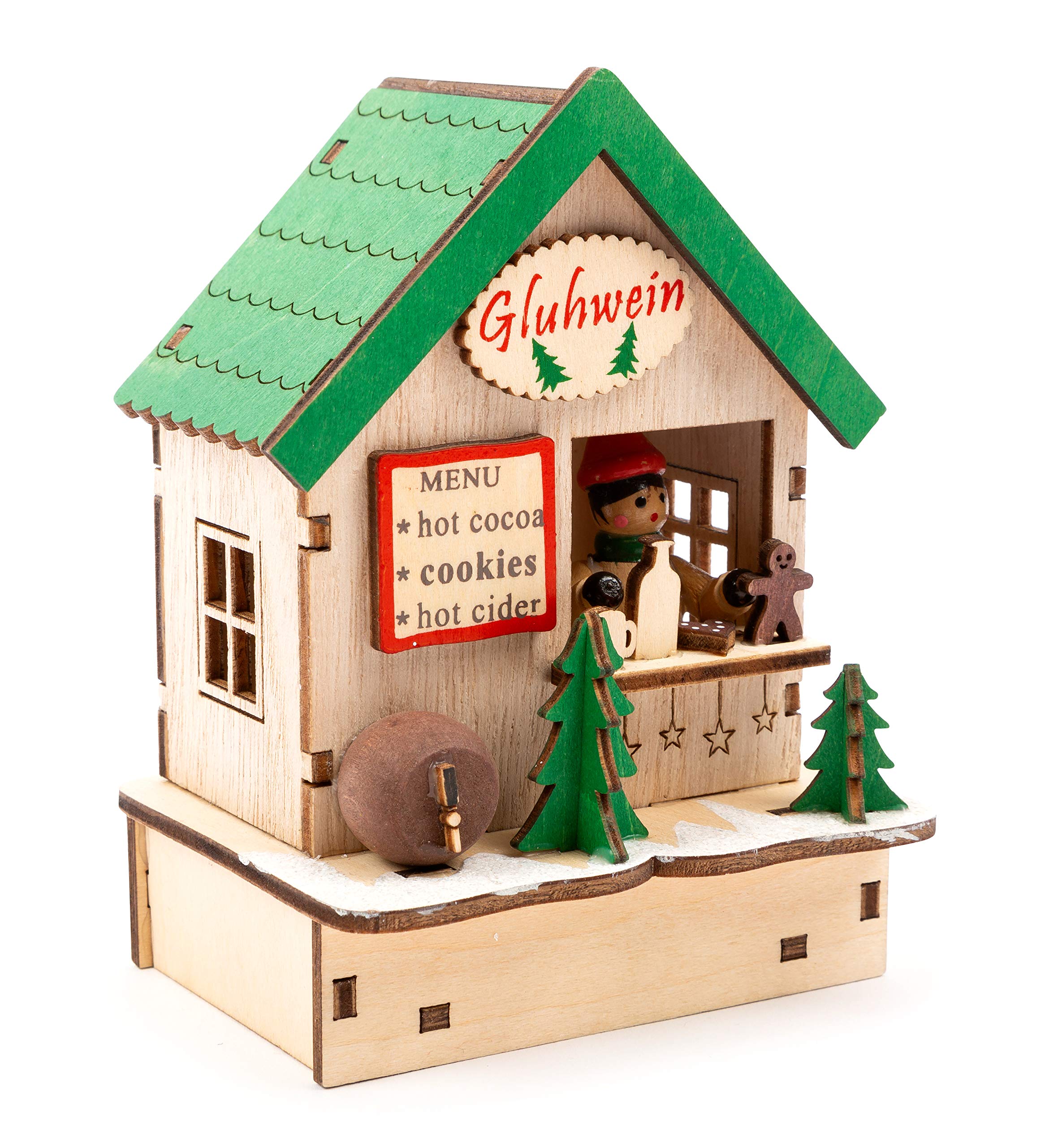 small foot Lampen-Set Weihnachtsmarkt aus Holz, Weihnachtsdeko mit drei Holzhütten mit Licht für die Fensterbank, 11390