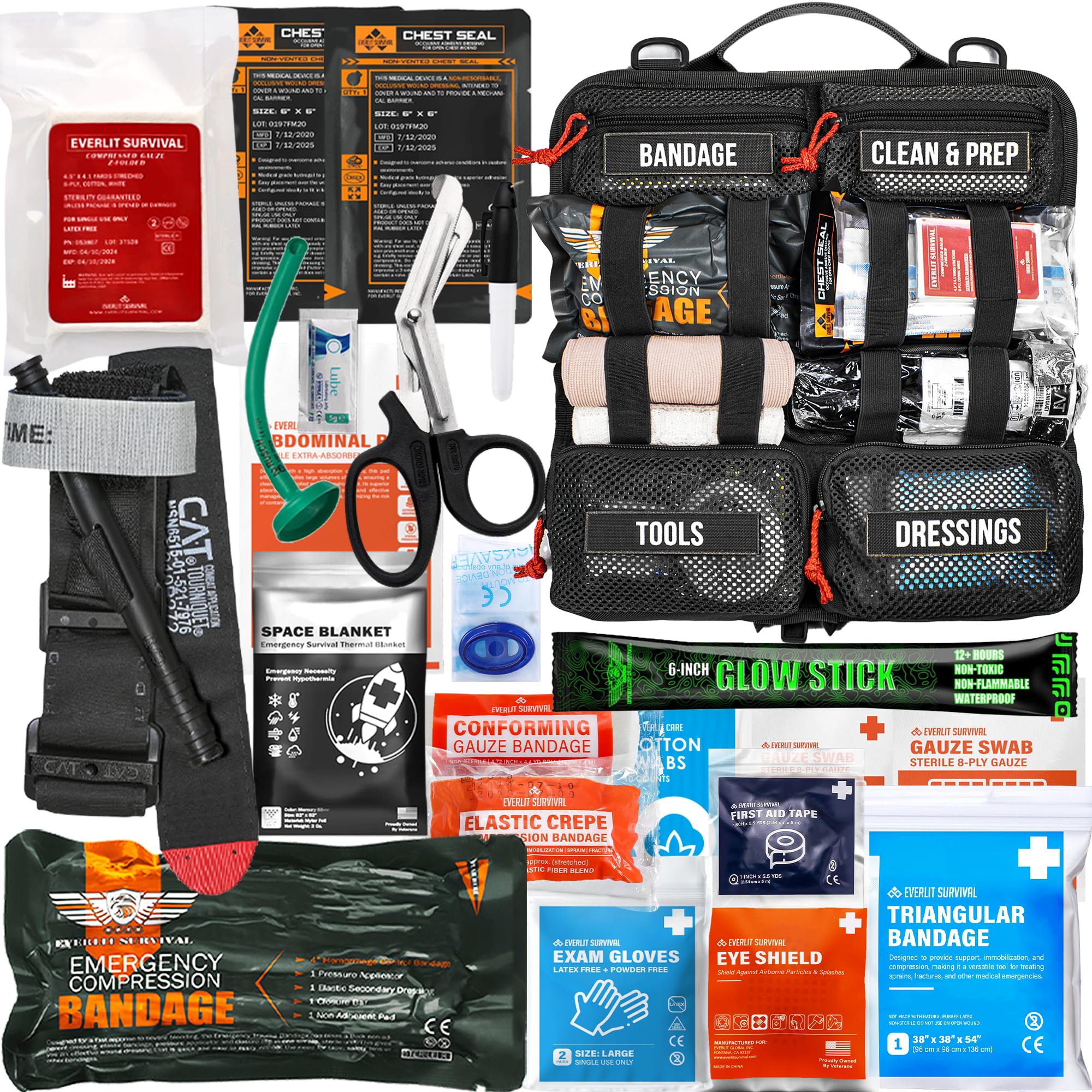 EVERLIT Kit di primo soccorso arrotolabile per traumi con laccio emostatico tattico IFAK, kit medico di emergenza per esterni, veicoli e casa, borsa Molle a sgancio rapido per i primi soccorritori