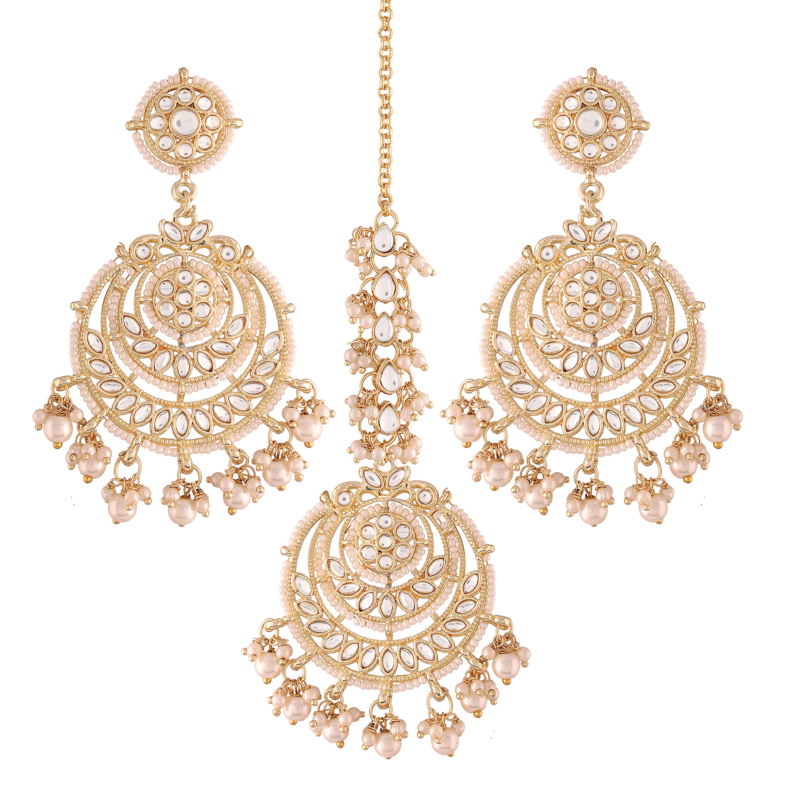 I Jewels Gold Plated Traditional Big Kundan & Pearl Chandbali Earrings with Maang Tikka Set for Women/Girls (TE3002W) (B095M21RBP) Amazon Price History, Amazon Price Tracker