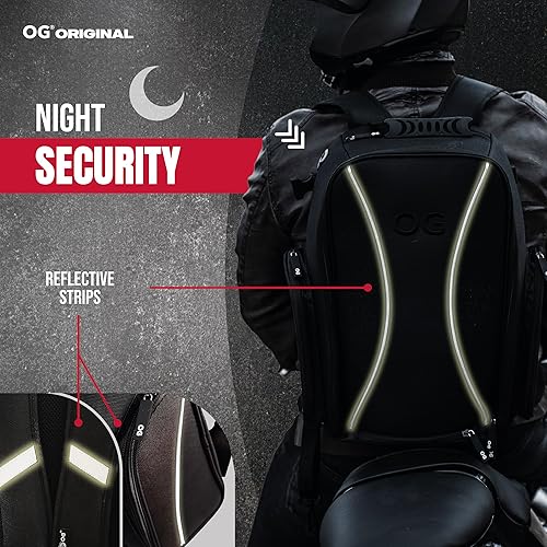 Miniatura 10 de OG Original GetAway - Mochila de motocicleta impermeable, hombre, carcasa dura, gran capacidad, expansible 35L-45L, bolsa para casco de motocicleta