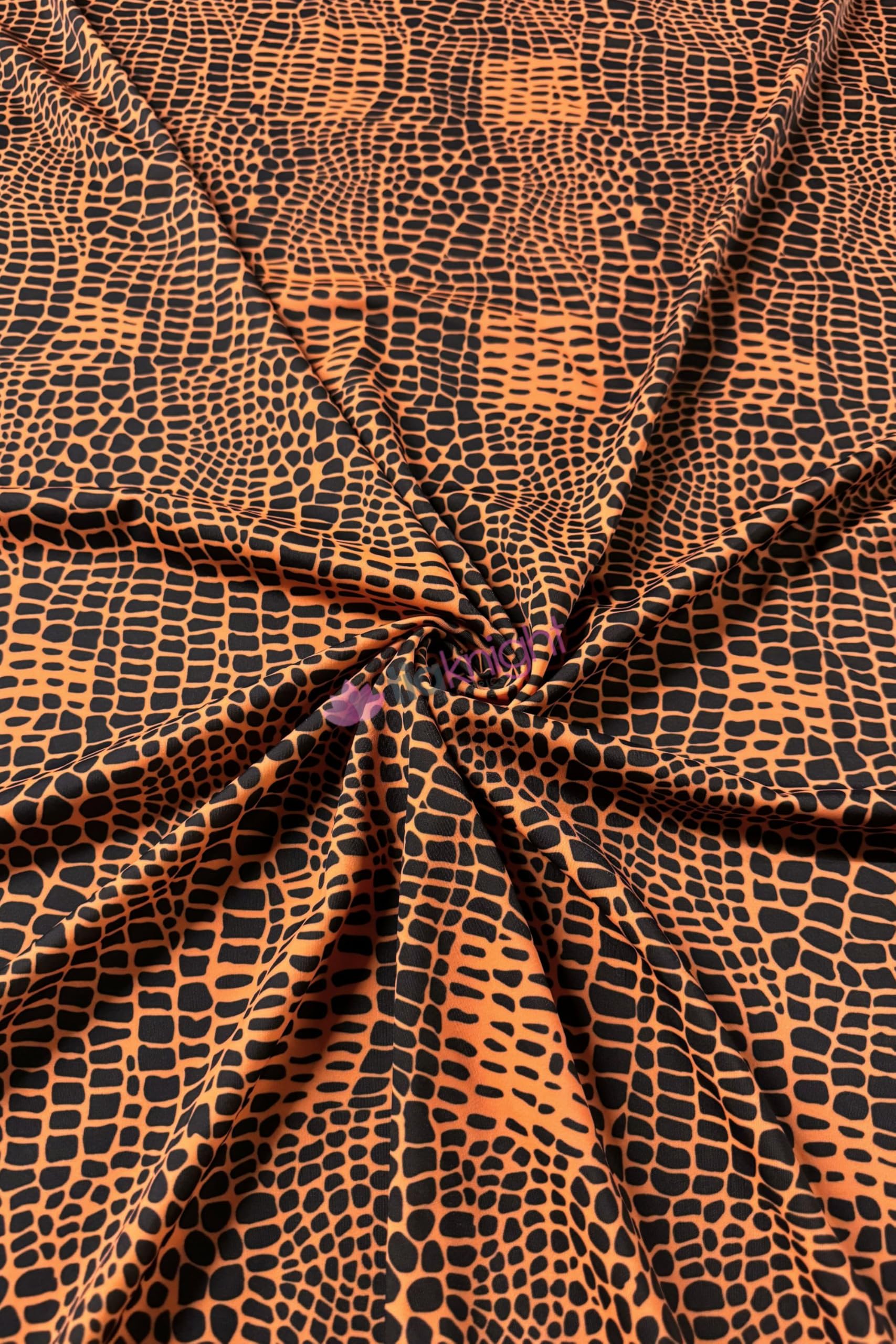 Premium Quality Printed Matte Nylon Lycra | 4 Way Stretch Swim Wear, Dance Leotard, Leggings Material | 50+ Colours/Prints in Stock | Sold By The Metre | Tia Knight (Reptile- Orange)