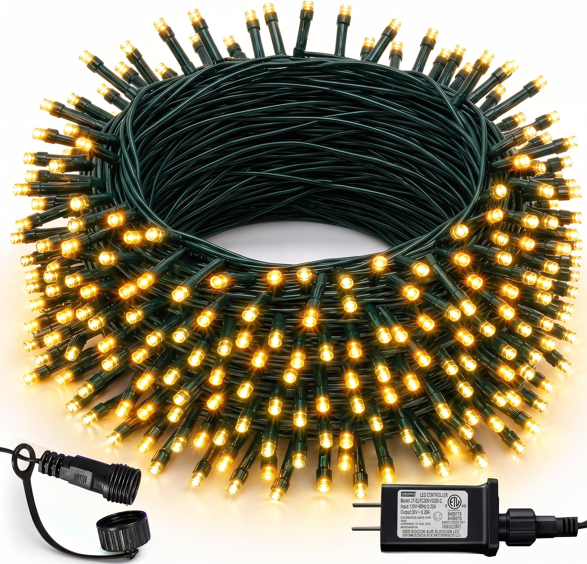 Dazzle Bright 300 LED Christmas String Lights, 100 FT Connectable Waterproof String Lights Green Wire with 8 Modes, Christmas Decorations for Indoor Outdoor Xmas Party Yard Garden (Warm White)