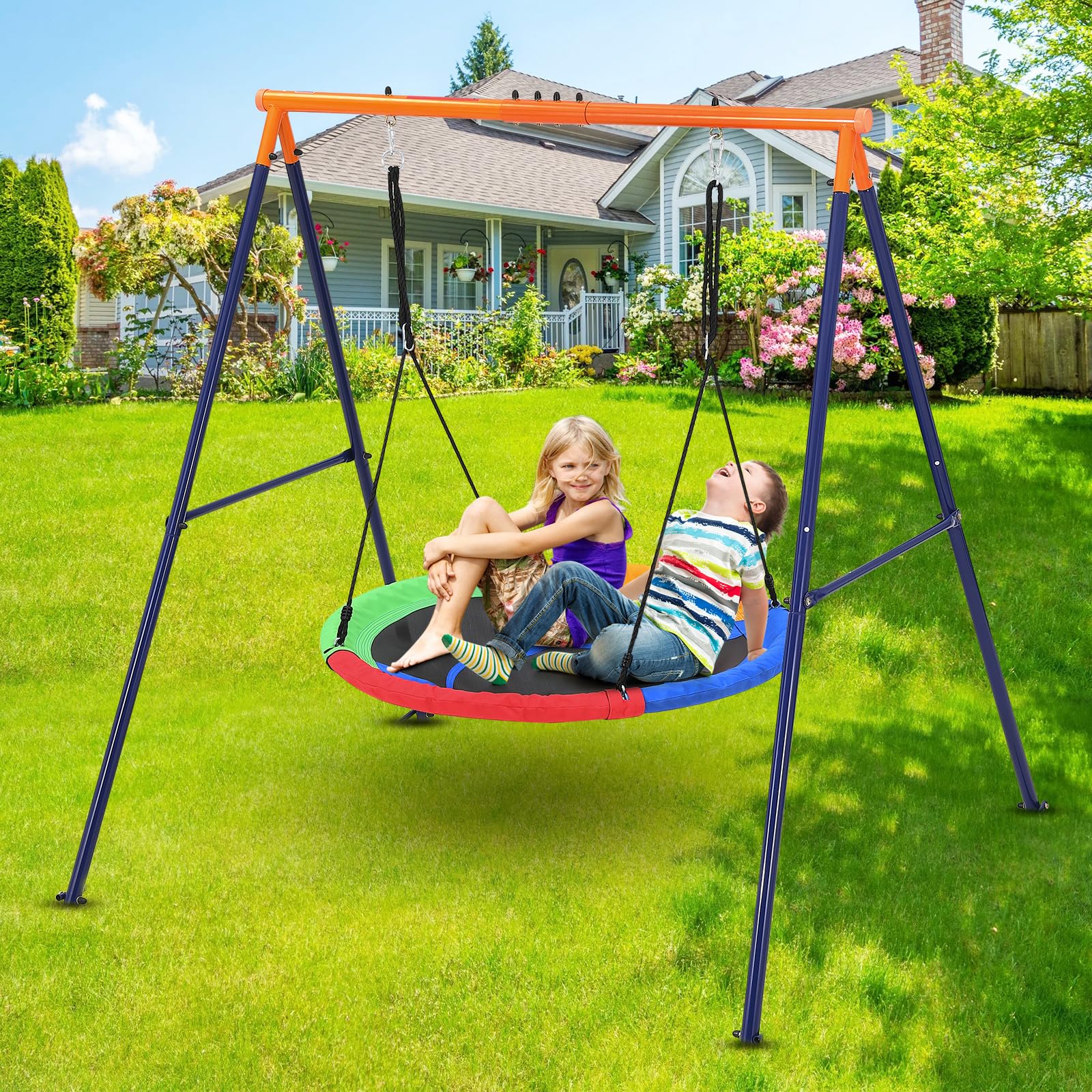 45 Saucer Swing With Stand For Kids Outdoor 440lbs Saucer