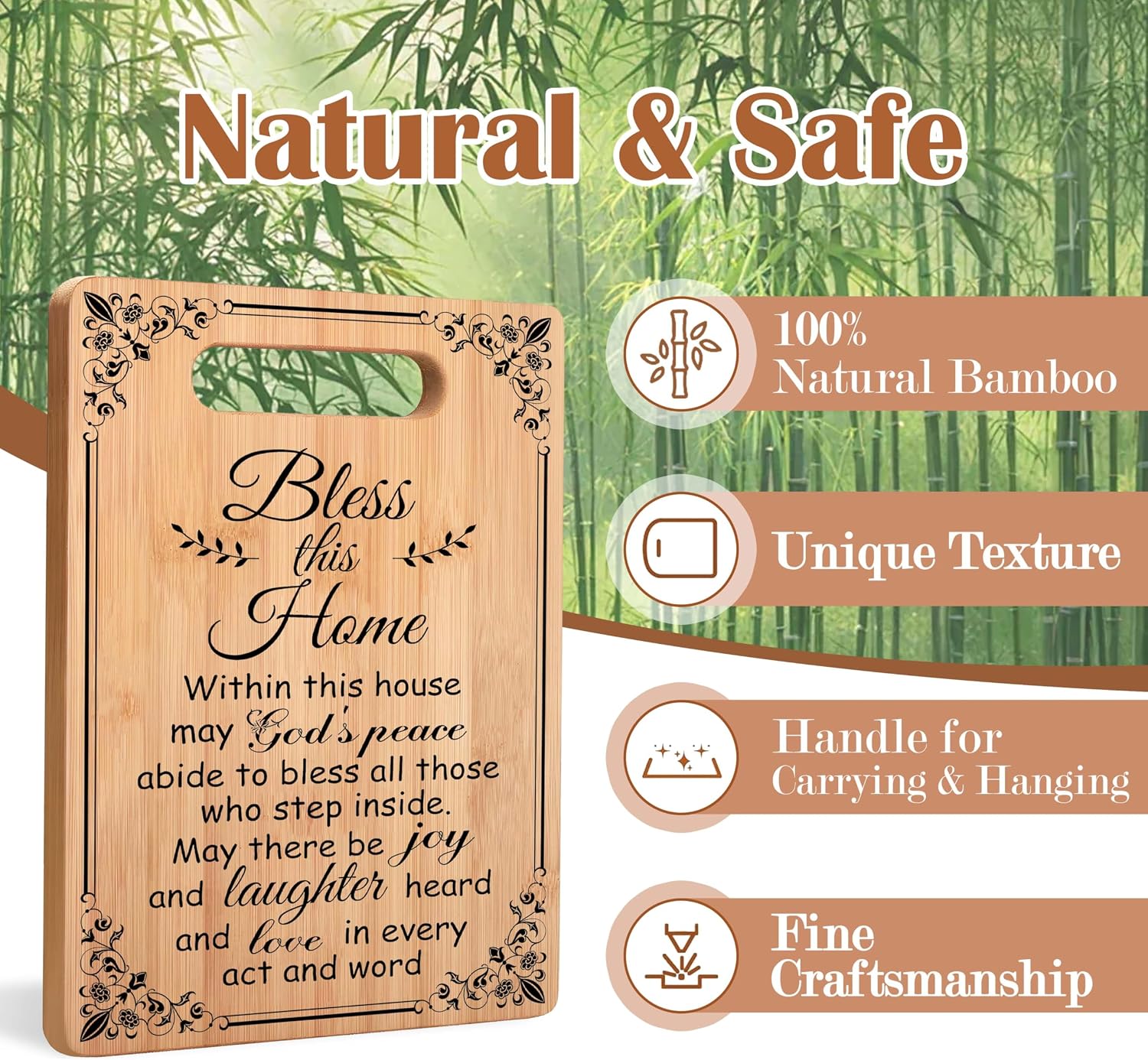 Christian Bless This Home Cutting Chopping Board, House Warming Gifts, Christian Faith Based Gifts, God Bless This Home Decorative Bamboo Cutting Boards for Kitchen