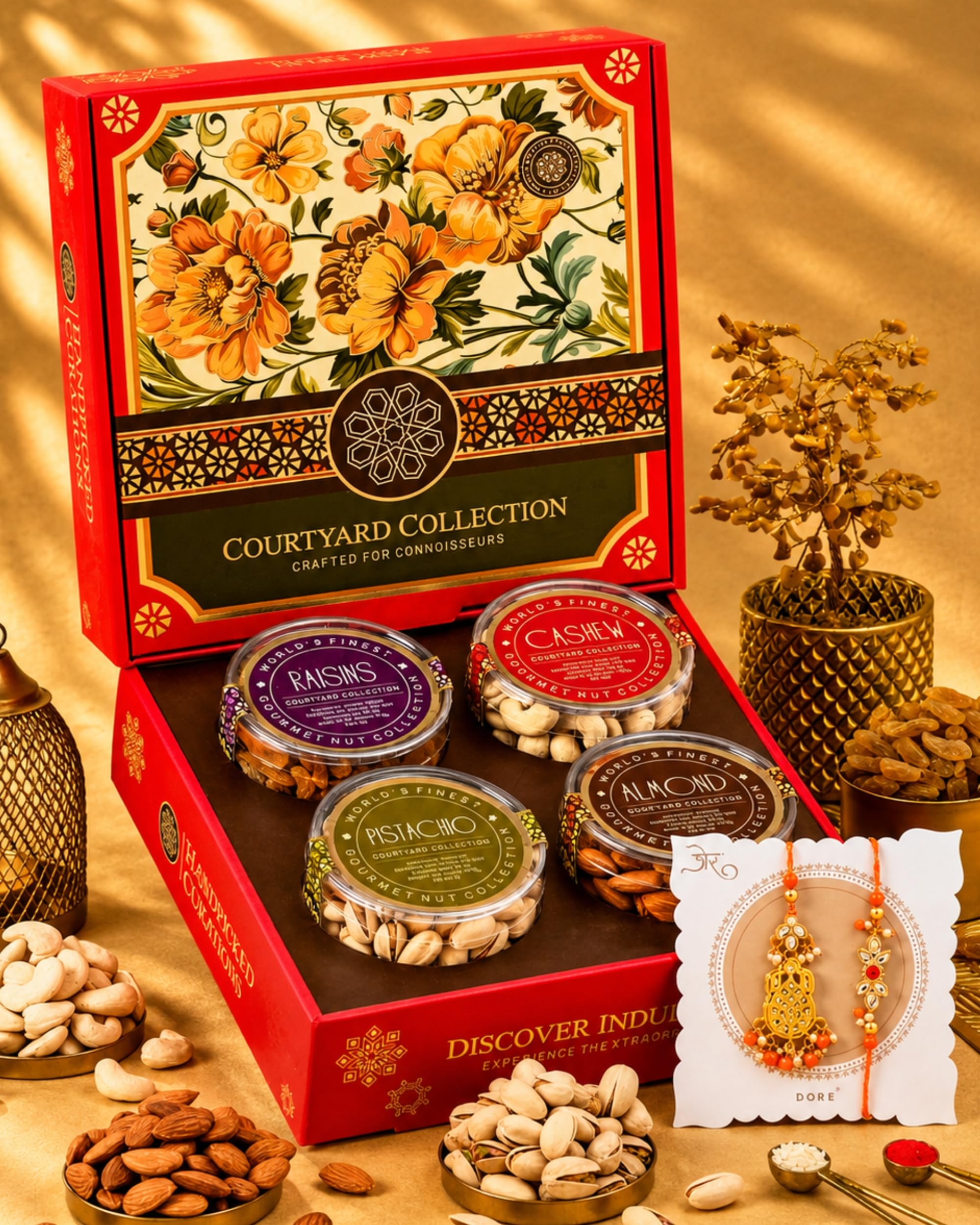 Hyperfoods® Rakhi for Brother and Bhabhi Dry Fruits Gift Hamper 495g RawFruit Courtyard Collection Pack of 4 Dry Fruits Gift Box Rakhi Gift Hamper for Brother and Bhabhi DryFruits Gift Pack Rakhi Hamper for Brother discount deal