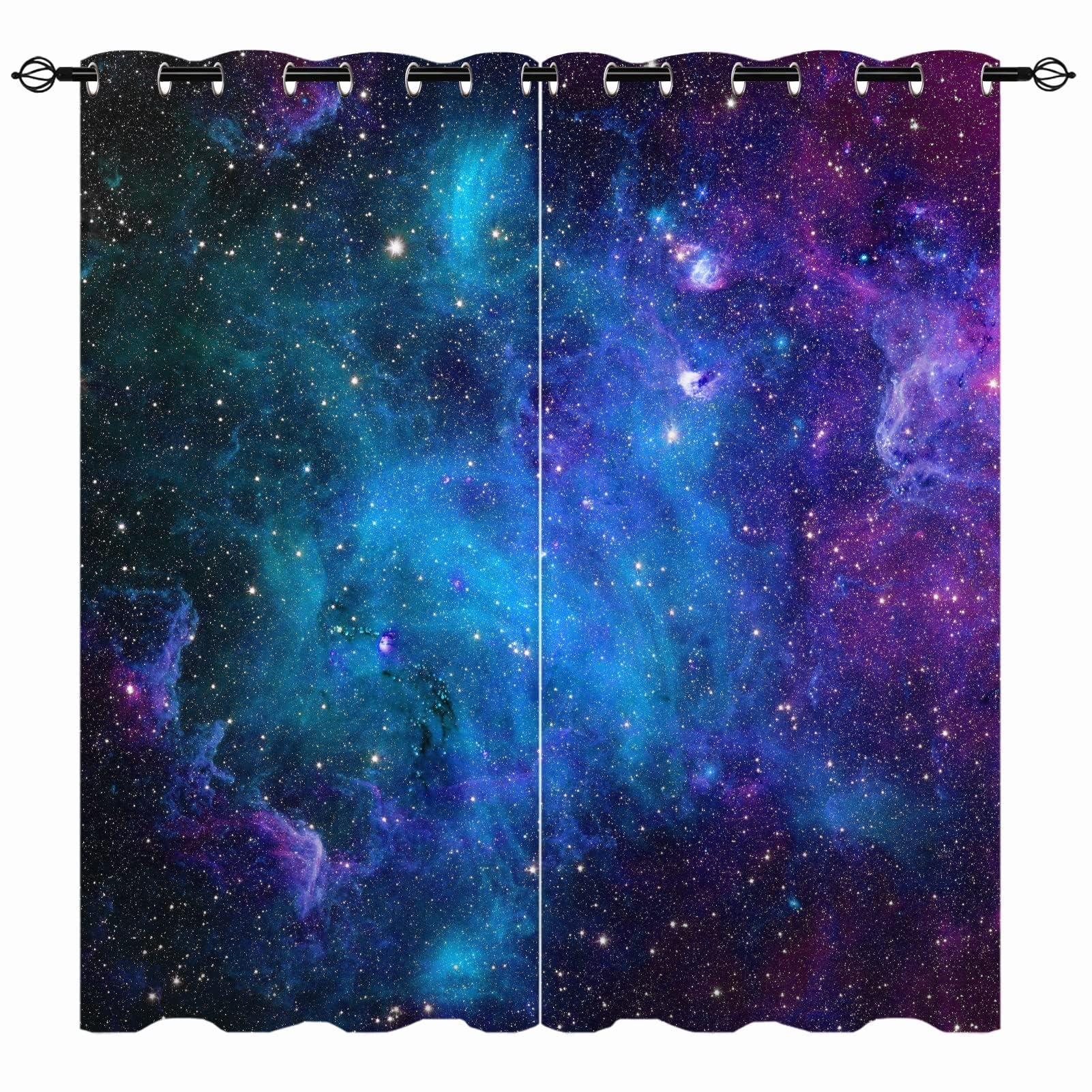 Galaxie Vorhänge Kinder Sternennebel Planet Ösen Gardinen mit Blickdichte Thermo Vorhang Kälteschutz Blackout Curtain Kinderzimmer Schlafzimmer Verdunkelung Fenster, 2 Stück, H 220 x B 140 cm