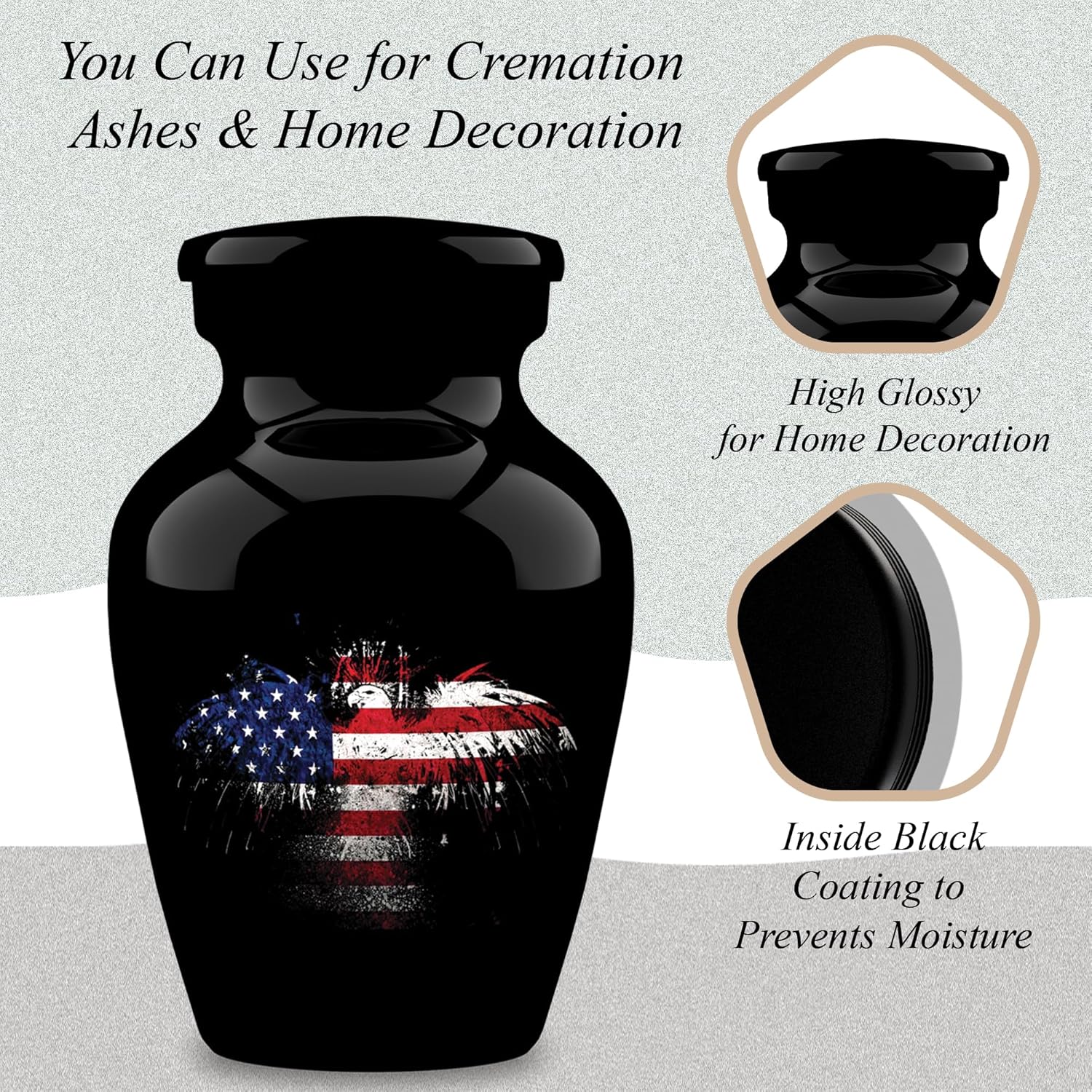 Personalized Urns for Human Ashes, Customized Eagle Flag Adult Cremation Urn, Memorial Adult Human Urn with Velvet Bag. (Single Keepsake)