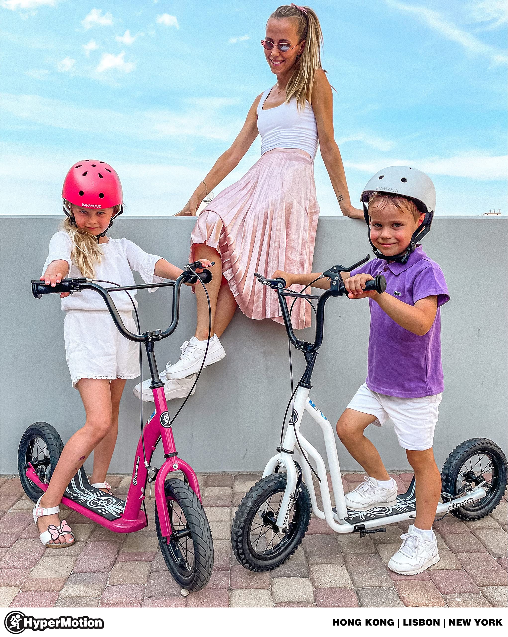 HyperMotion Monopattino Viva - Per Bambini e Ragazzi 12-50 kg | Telaio in Acciaio Robusto, 2 Freni, Altezza Regolabile 78-85 cm | Ruote Gonfiabili da 30 cm | Colore Bianco