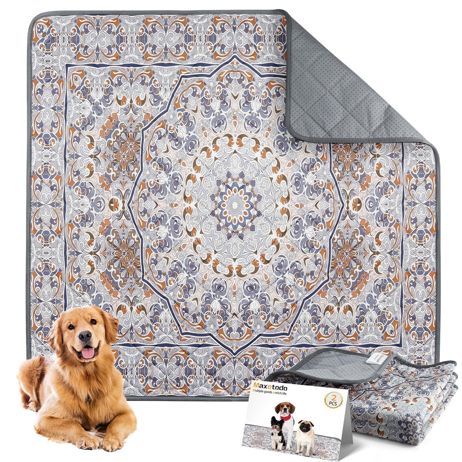 2PCS Tappetini Riutilizzabili per Cani, 92x92 cm, Assorbenti, Impermeabili, Antiscivolo e Lavabili, Cuscinetti Lavabili per l'addestramento dei Cani, Ideali per Gabbie, Pavimenti e Mobili